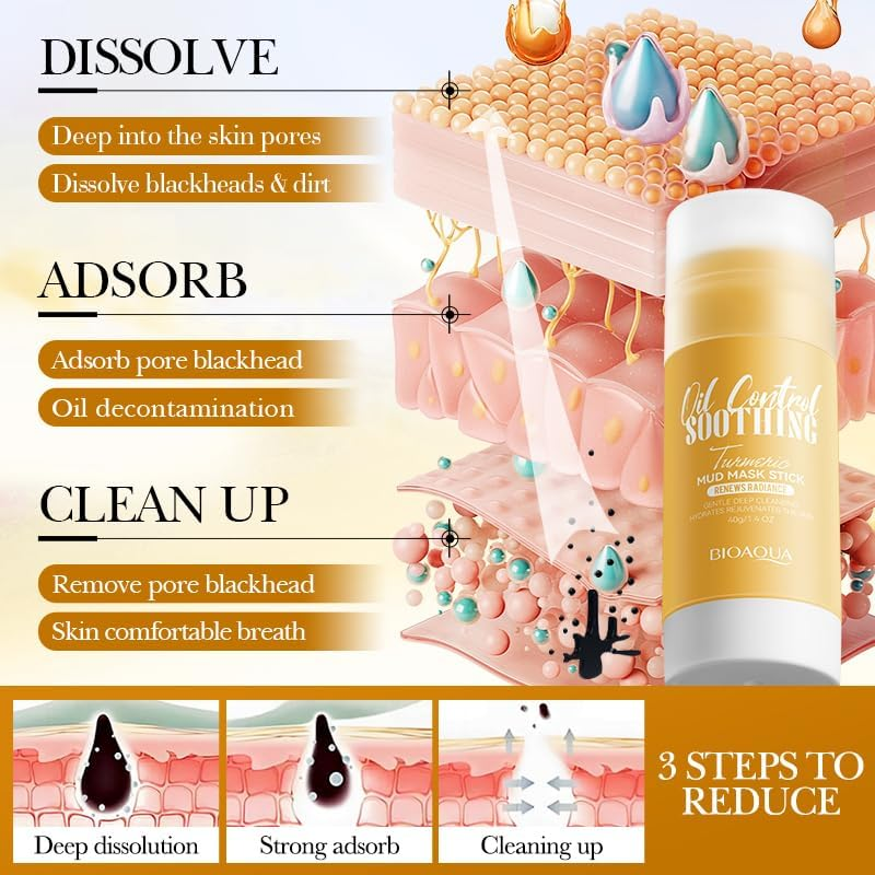 Oil Control Soothing Turmeric Mud Mask Stick, 40G, Renews Radiance image number 4