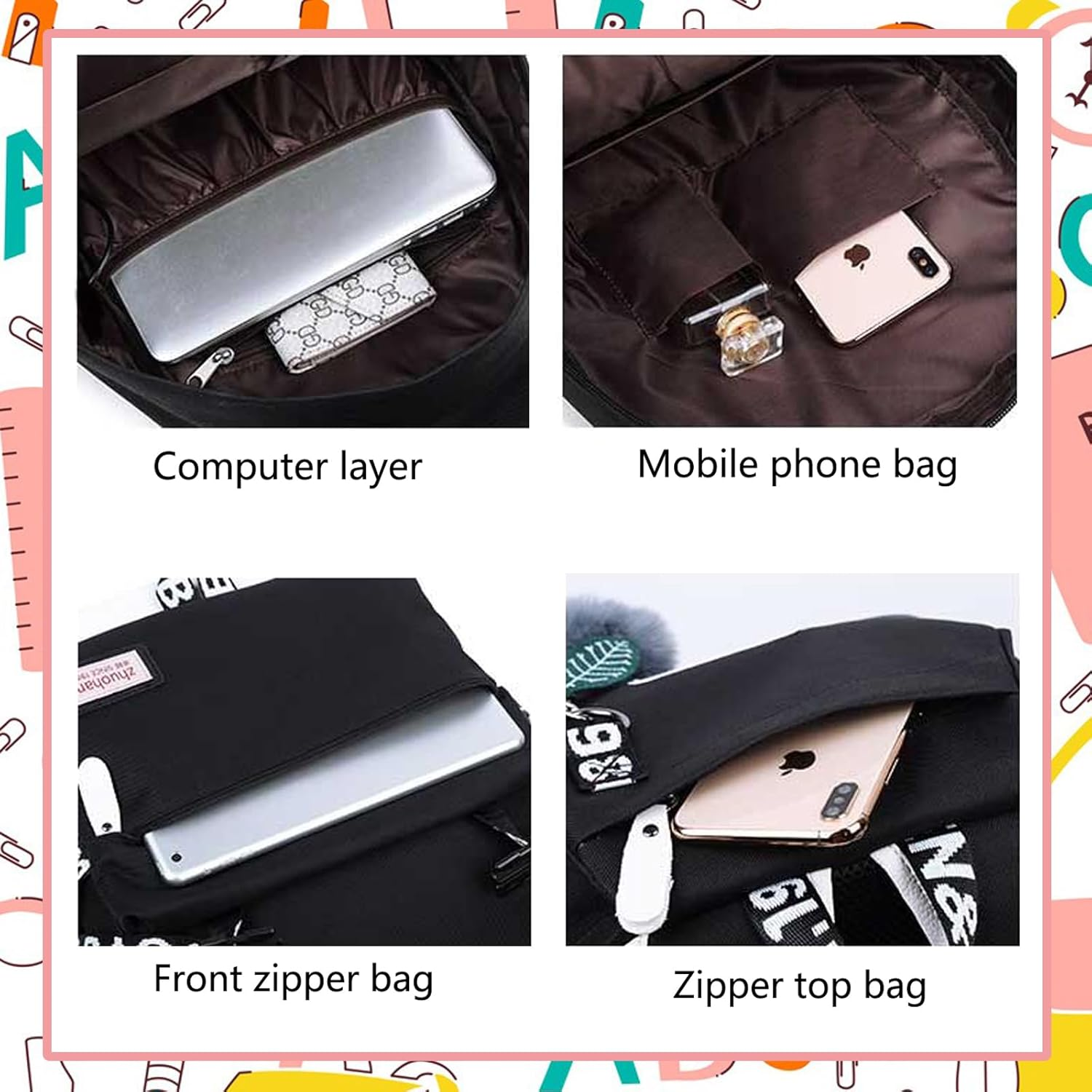 Lmeison Backpack for Girls Schoolbag for Kids Children Bookbag Casual Daypack for Women - Black-01 image number 5