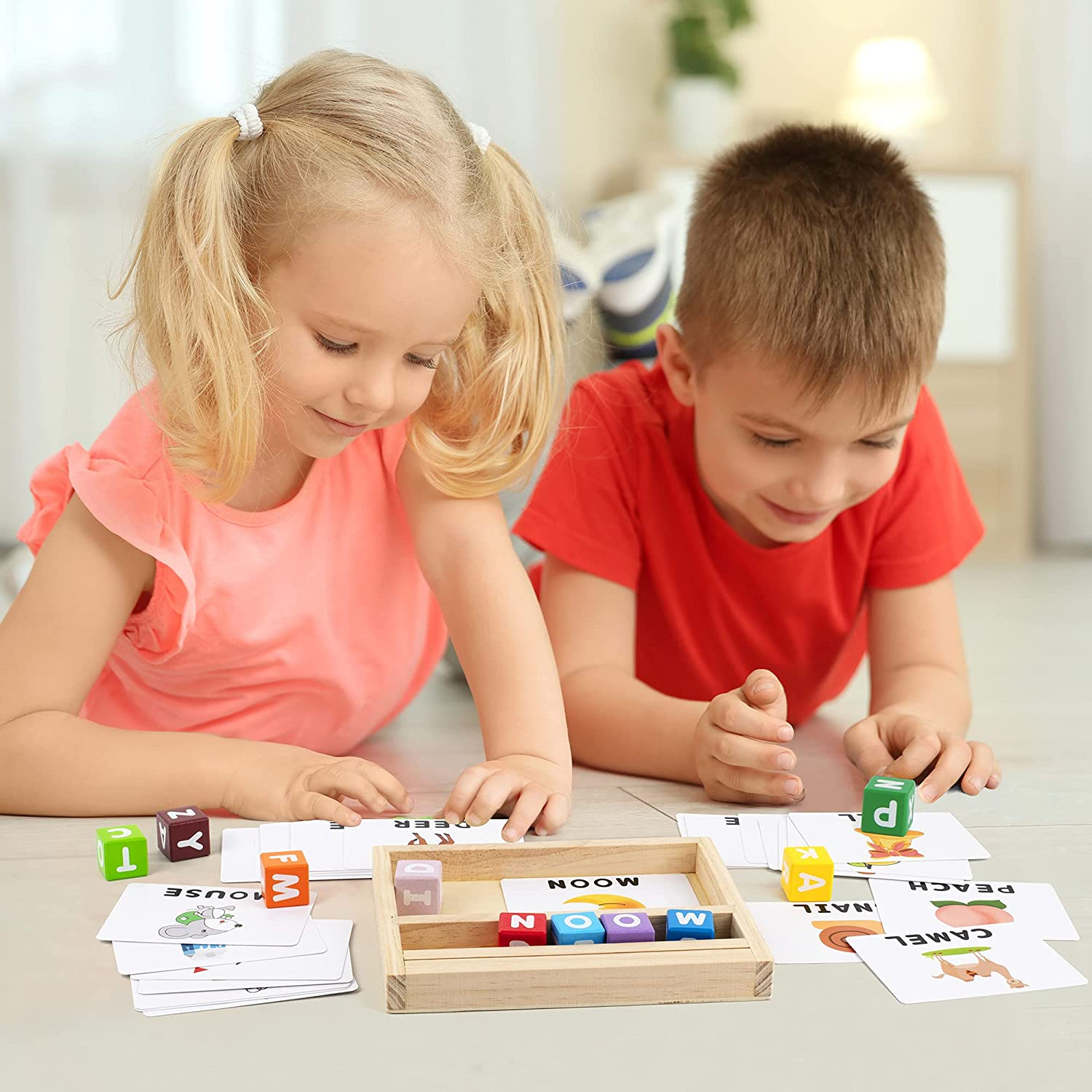 Coogam Wooden Blocks Spelling Game, Color Alphabet Letters Matching Flash Cards ABC Sight Words Learning Educational Montessori Puzzle for Preschool Kids Boys Girls Age 3 4 5 Years Old image number 4