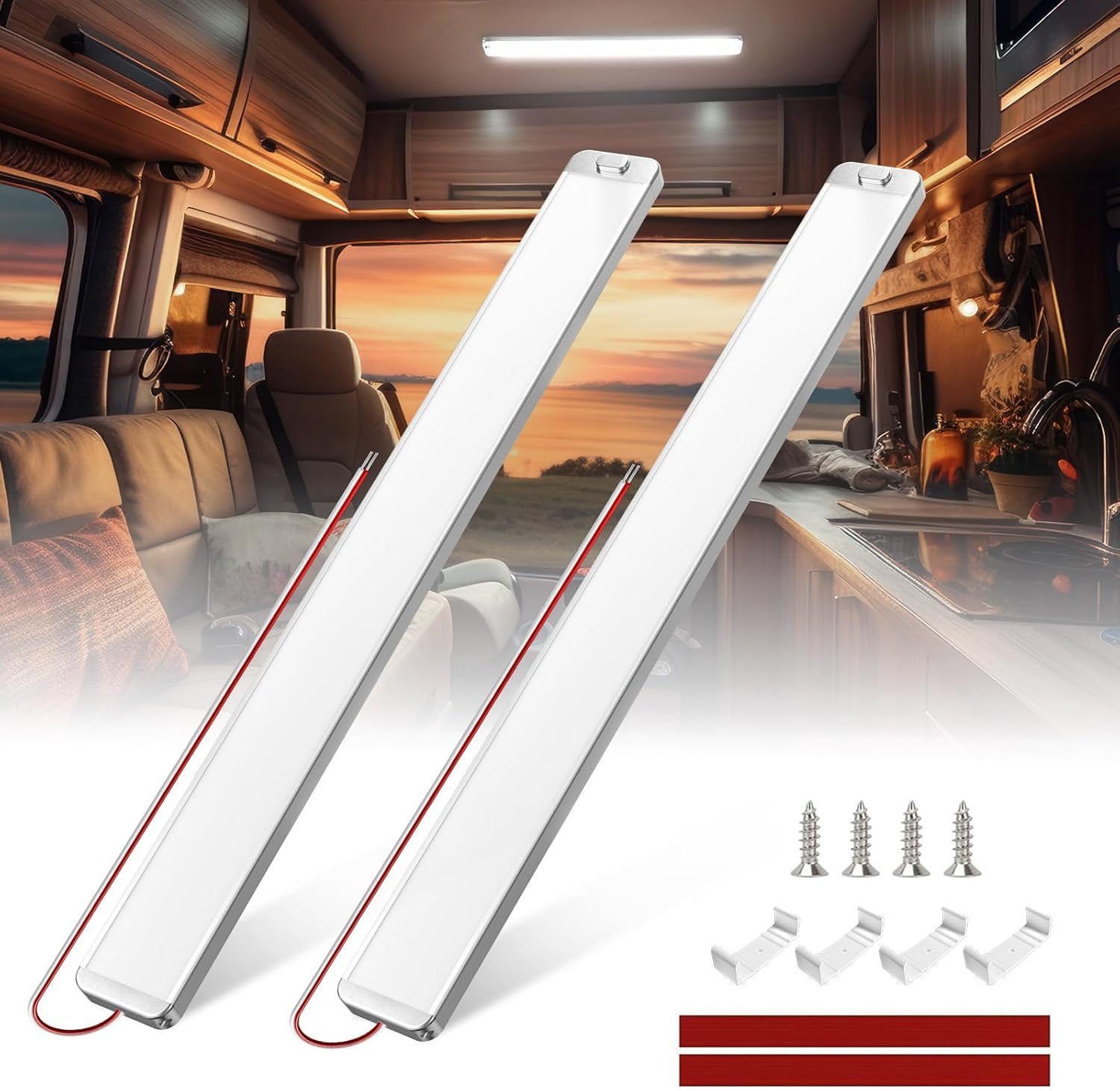 228 Leds 12 V LED Lamp Motorhome 42 Cm/16.53 Inch 10 W 1500 Lm Super Bright LED Strip 12 V 6000 K Cool White Ceiling Lamp with Switch for Car Van Bus Caravan Boat Kitchen Truck Universal image number 6