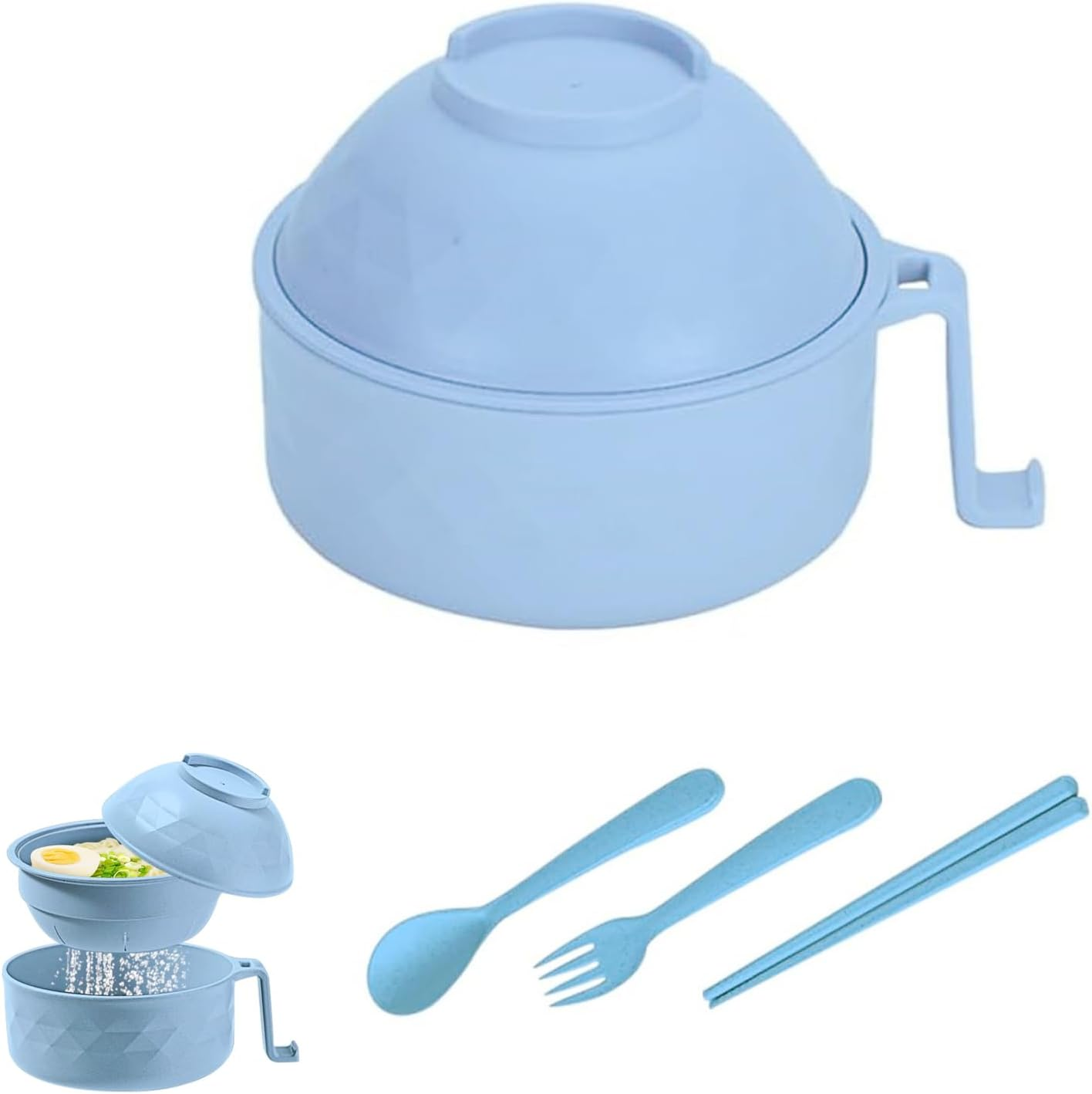 Yharnamite 6 Pcs Ramen Bowl Set, Ramen Noodle Bowls with Chopsticks, Spoon, Fork, Strainer and Lid, Microwave Ramen Cooker, Ramen Pot Set for Dorm Room, Apartment, Home, Office (Black)