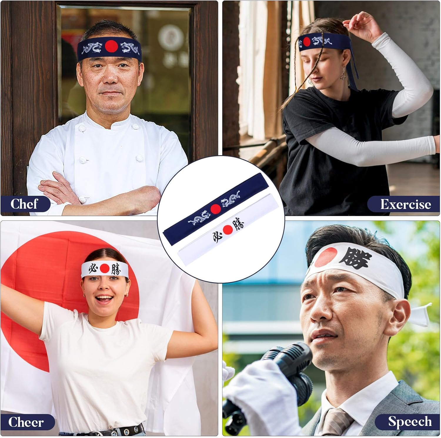 Angoily Japanese Headband Set 2Pcs Workout Headbands Blue Mythical Pattern for Sports and Running image number 6