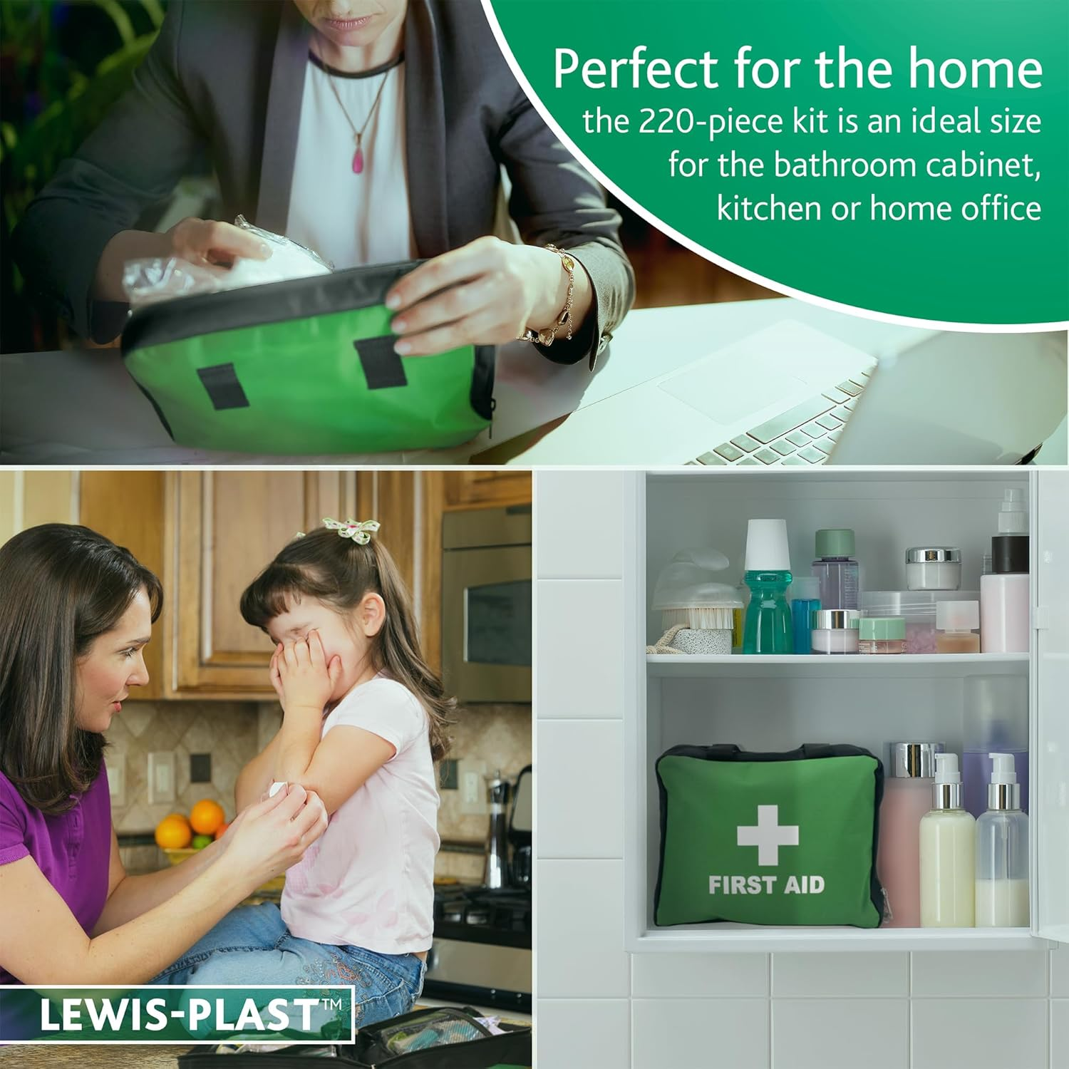 Lewis-Plast First Aid Kit Bag - 220 Piece Survival Kits - Safety Essentials for Travel, Car, Home Camping, Work, Hiking, Holiday, Outdoor Activities - Pack Supplies - Large image number 4