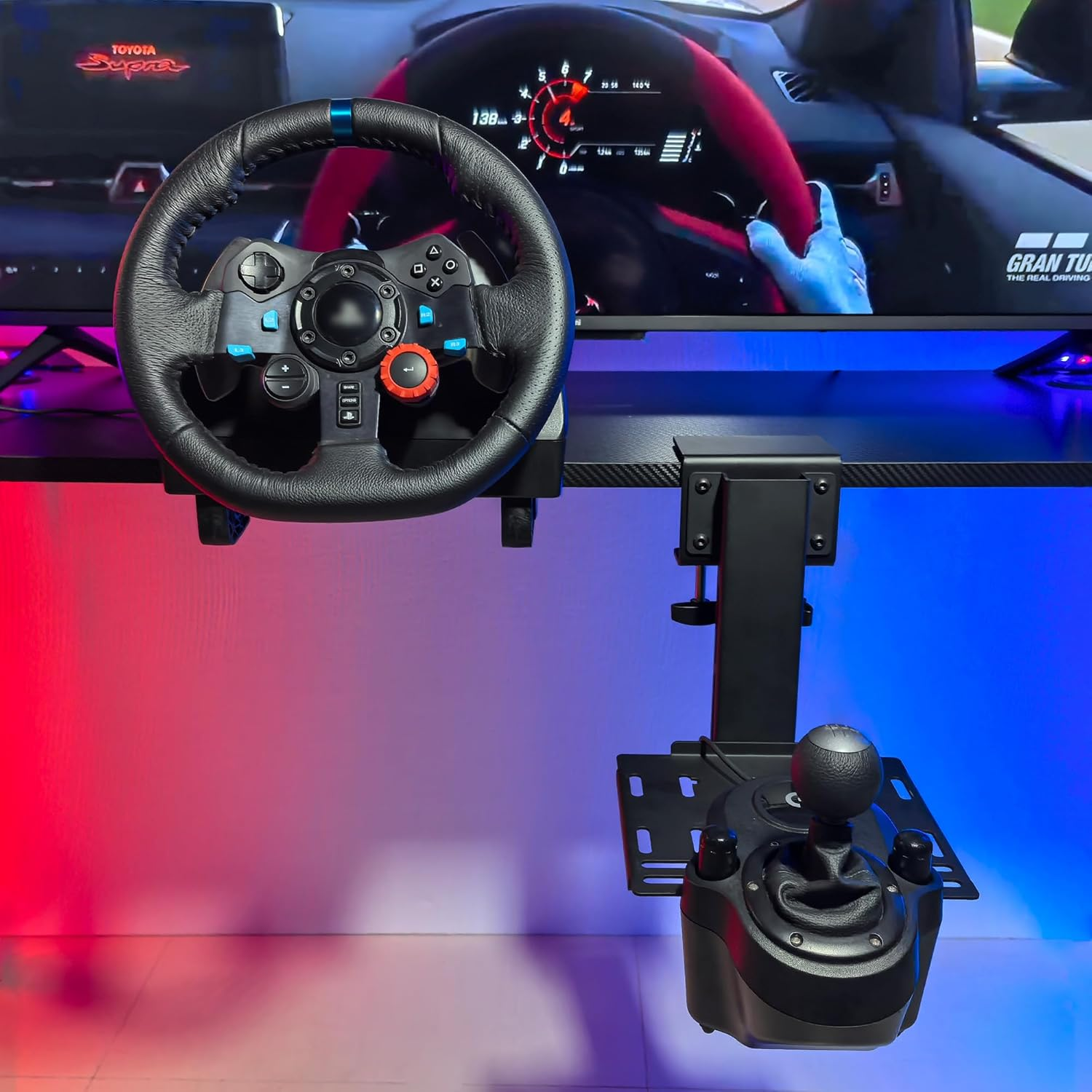 Racing Shifter Mount Handbrake Desk Mount for Racing Sim Shifter Handbrake Stand Compatible with Logitech G Driving Force, Thrustmaster TH8A, TSSH image number 6