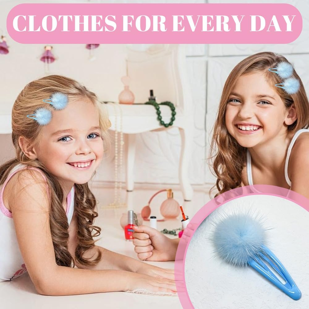 JRYXDS Children'S Hair Clips, Pack of 8 Small Hair Clips Girls, Colourful Hair Clips, Pompoms, Furry Hair Clips for Women and Girls, Hair Clips Girls with Pom Poms for Girls Children image number 1