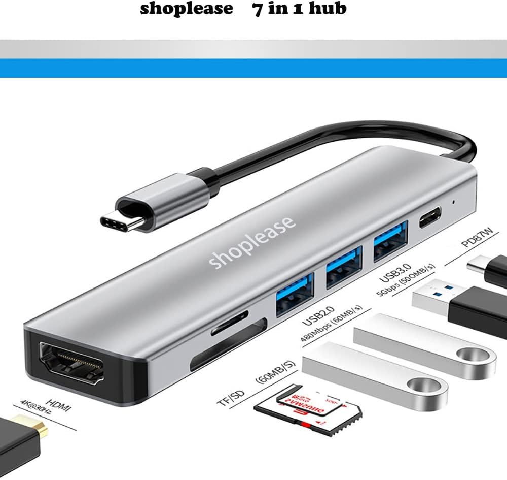 USB C Hub with 100W PD Port, 7-In-1 Type C Hub with 4K HDMI Adapter, 1 USB 3.0 Port & 2 USB 2.0 Ports, SD/TF Card Reader, USB C Multiport Docking Station for Macbook Pro, Chromebook, XPS, and Others image number 6