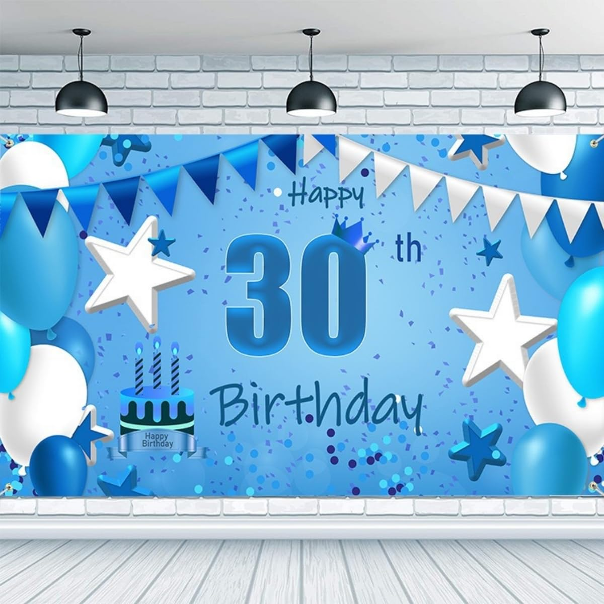 Costume Bay Blue Happy Birthday Backdrop Banner 180 * 110 Cm Large Background Cloth Photo Party Large Decoration Sign for Birthday Party (Blue - 40Th, ONE) - Blue - 10Th image number 2