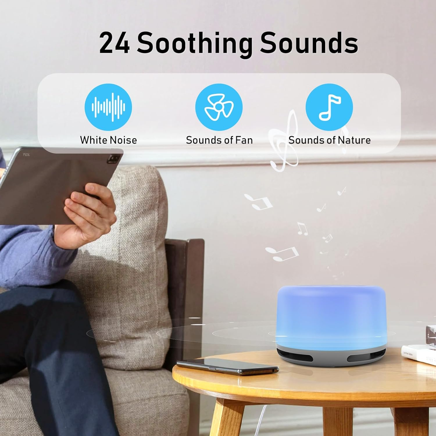 Guulan White Noise Machine Baby and Adult, Sound Machine for Sleeping/Relaxing, Portable Baby Night Light with Soothing Sounds, Bluetooth&Long Battery Life, Noise Maker Machine for Sleep/Office/Travel image number 5