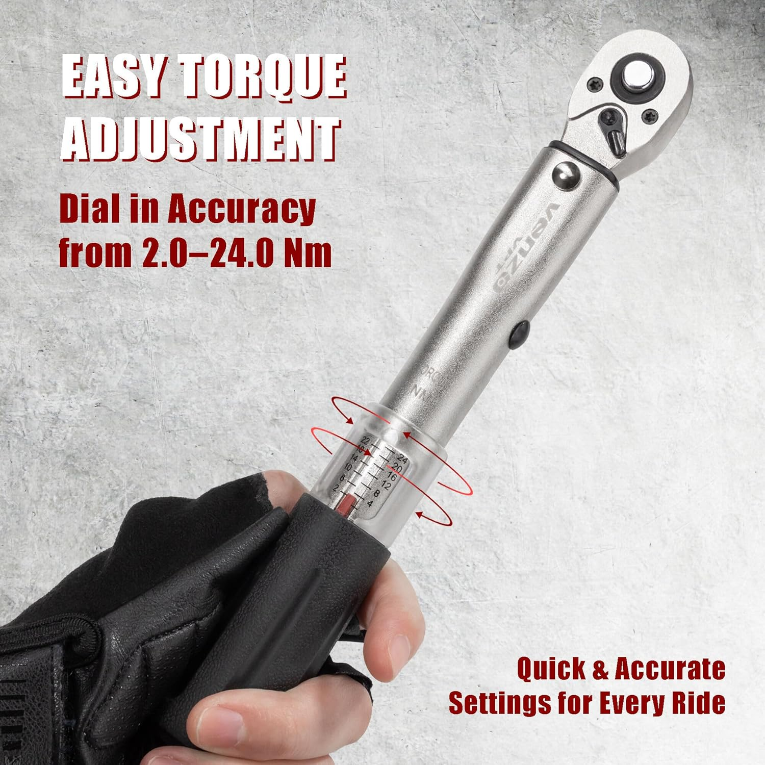 Venzo Bicycle Bike 1/4 Inch Driver - Torque Wrench Allen Key Tools Socket Set Kit 2-24Nm - Small Adjustable