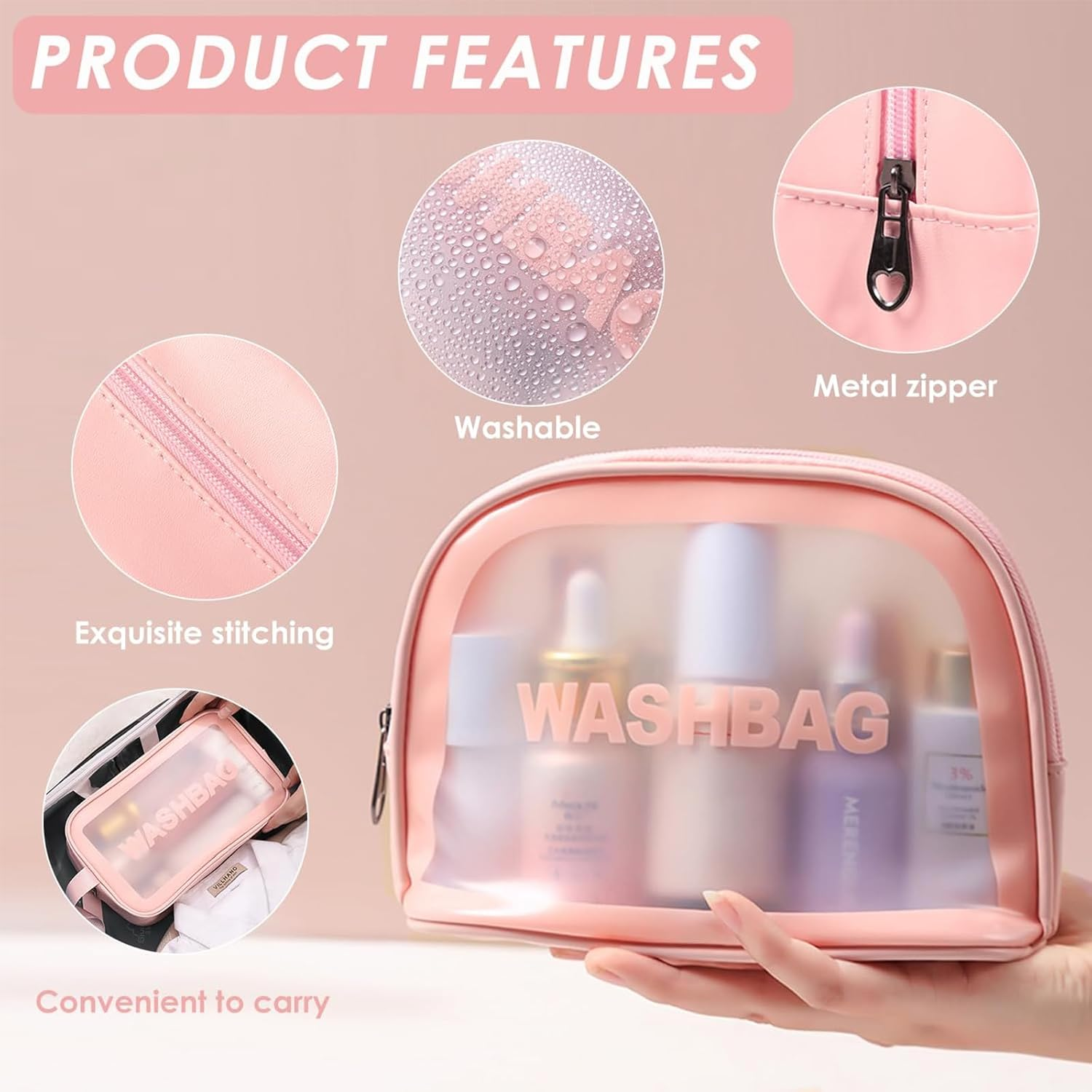 QAUARUMSUN 3Pcs Makeup Bag Toiletry Bag Travel Bag,Travel Essentials for Women, Waterproof Clear Bag Cosmetic Bag for Cosmetic, Toiletries, Tool Accessories(Black) - Black image number 5