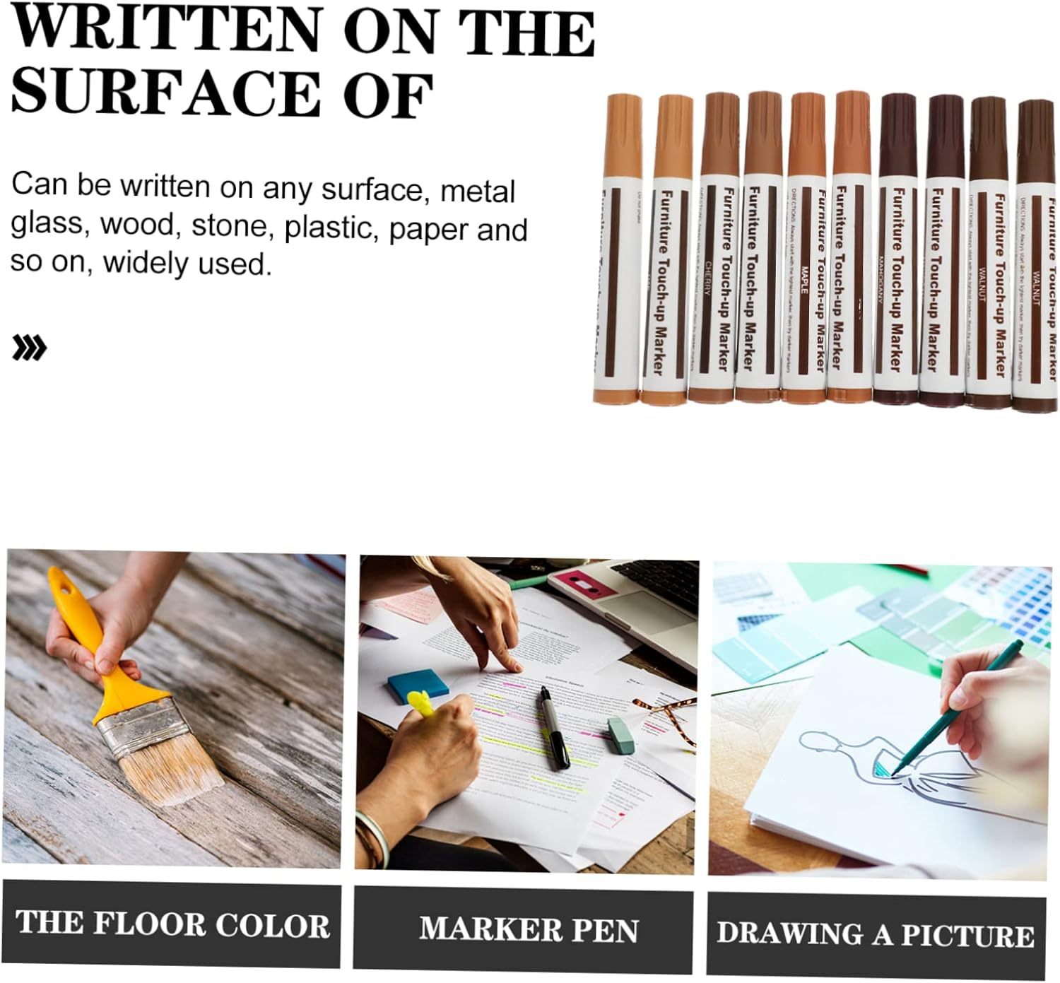 Ipetboom 10Pcs Furniture Repair Accessories Wooden Furniture Maker Painting Pen Accessories Cupboard Paint Pens Touch-Up Marker for Furniture Furniture Brush Paint Shedding image number 3