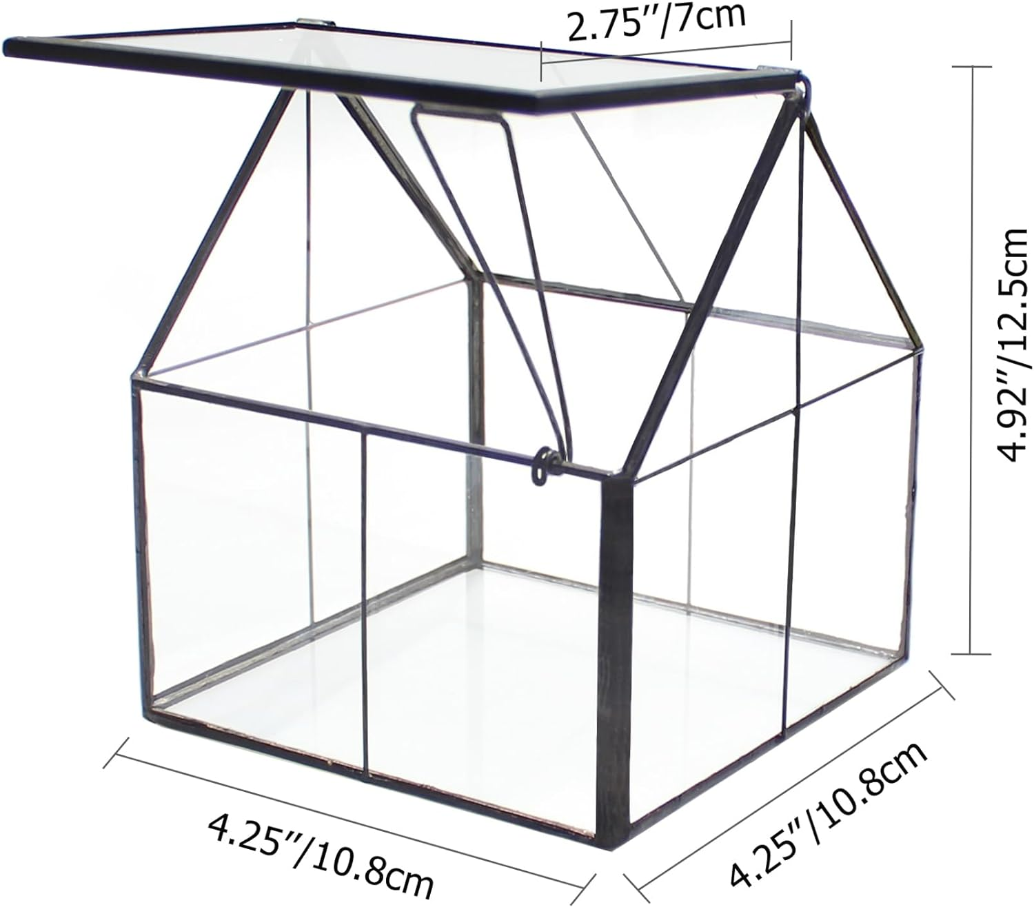 NCYP Mini Glass Geometric Terrarium with Lid - 4.25" X 4.25" X 4.92" Small House Shape Close Planter Pot for Succulents Plant - Handmade, Home Garden Office Tabletop Decor, Black (Terrarium Only) image number 2