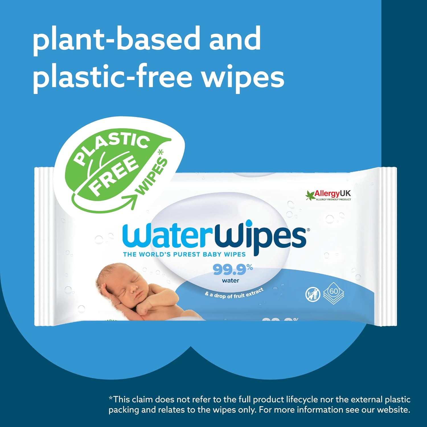 Waterwipes 720 Pack, Biodegradable Baby Wipes, 99.9% Water Based Wet Wiped, Unscented & Hypoallergenic, for Sensitive Skin & Newborns (12 Packs X 60 Wipes) image number 3