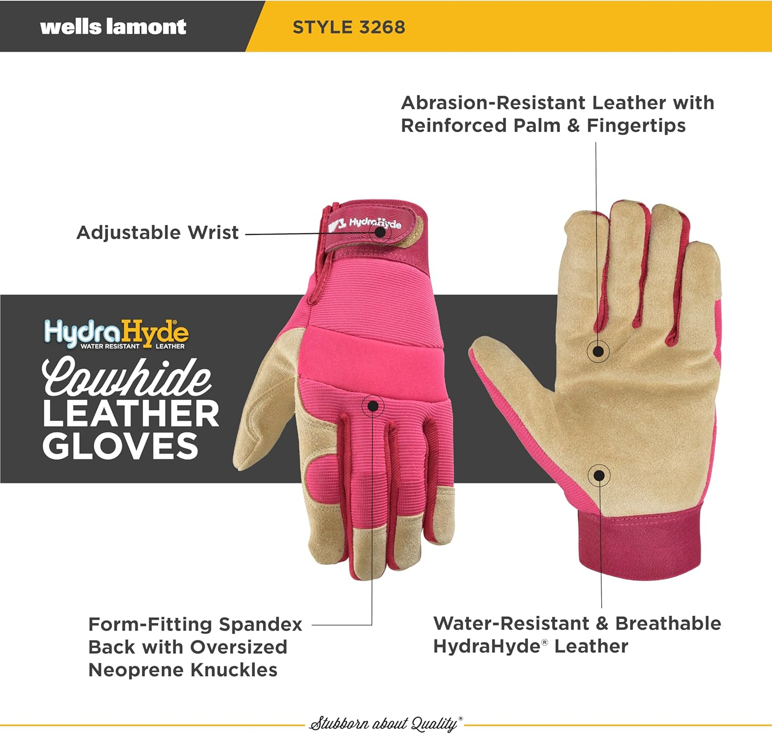 Wells Lamont Women&rsquo;S Hydrahyde Split Leather Hybrid Pink Gloves image number 3