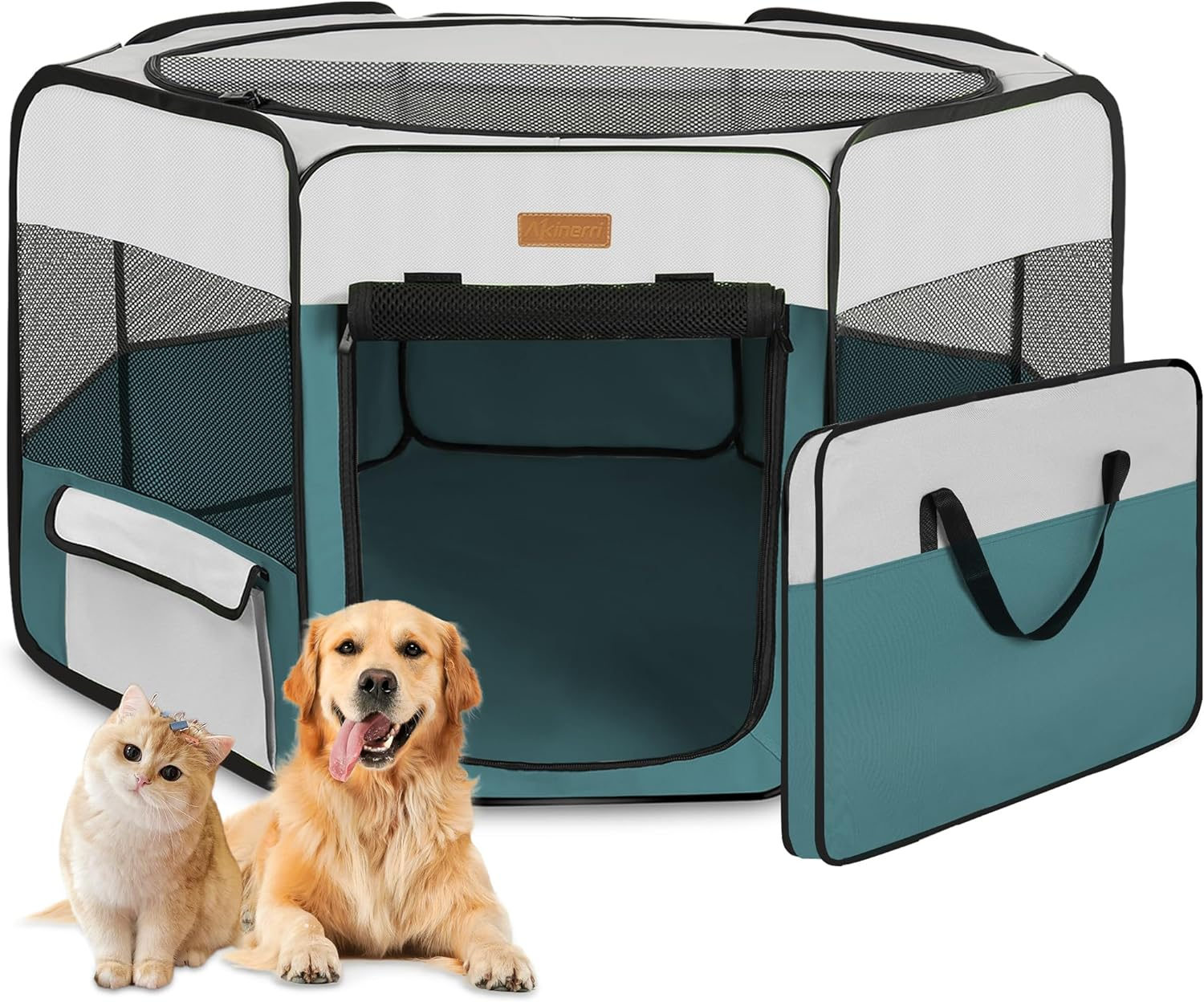 Akinerri Pet Playpen Portable Foldable Playpen for Dog/Cat/Puppy Exercise Kennel Dogs Cats Indoor/Outdoor Removable Mesh Shade Cover (Blue, Small)