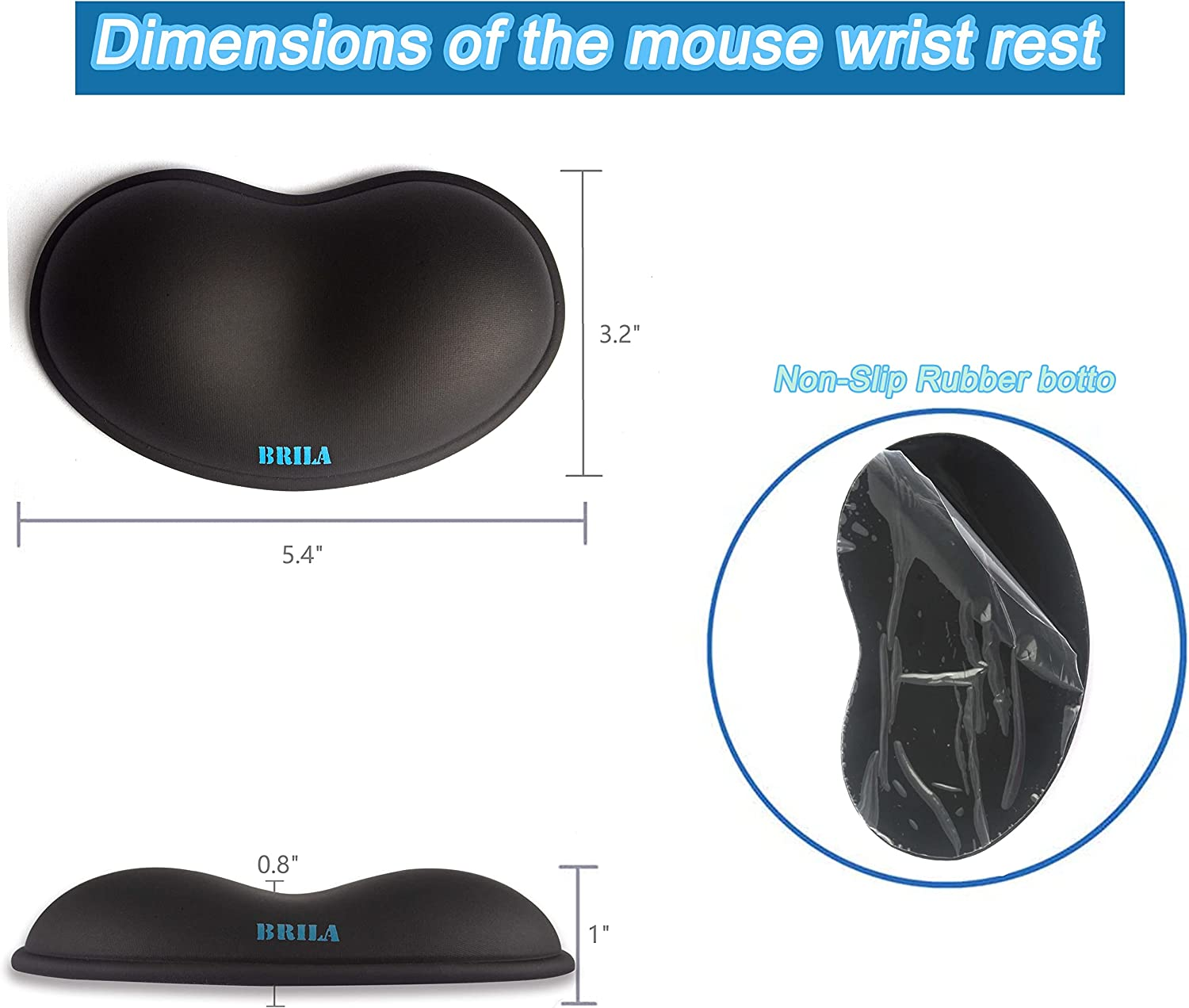 BRILA Ergonomic Silicone Mouse Wrist Rest, Cooling Silica Gel PU Leather Mouse Wrist Support Pad for Office Work and Laptop Computer Gaming - Black Leather image number 6