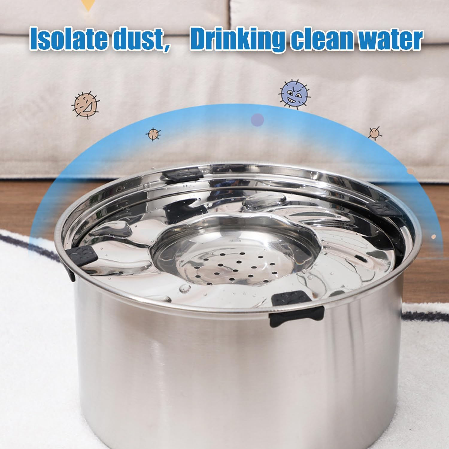 5.6L Stainless Steel Dog Water Bowl,High Capacity No Splash Slow Water Feeder with Floating Tray,Deepening of Drinking Water Trough,Non-Slip Base,Suitable for Large Dogs/Multi Pet Households