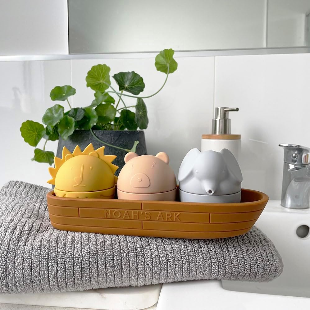 Ollie+Zara Noah'S Ark Silicone Bath Toy Set - Mould Free - 4 Piece - Exclusive Design - Squirt Water and Open to Clean image number 5