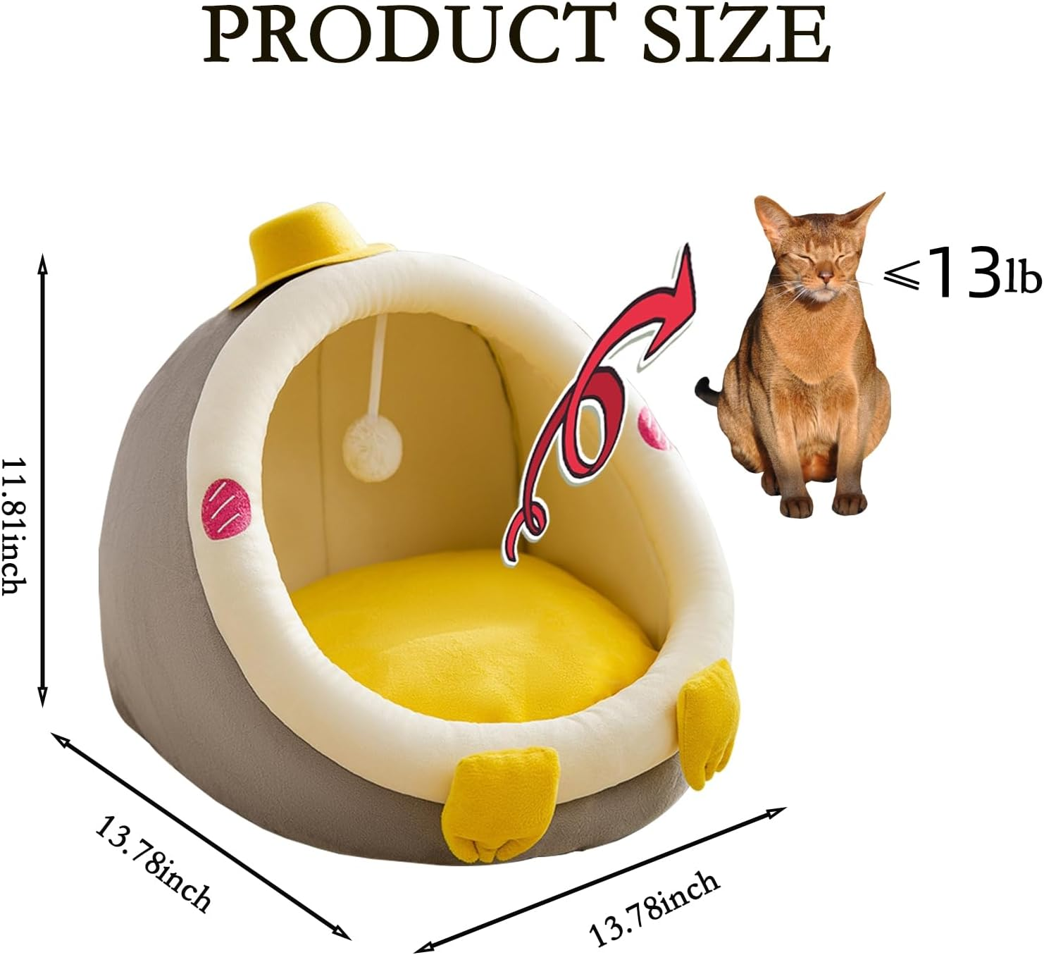 Cat Bed, Self-Warming Cat Tent Cave for Kittens and Small Dogs Semi-Closed Cat House Hut with Washable Cushion for Outdoor and Indoor (Yellow Penguin, Small) image number 4