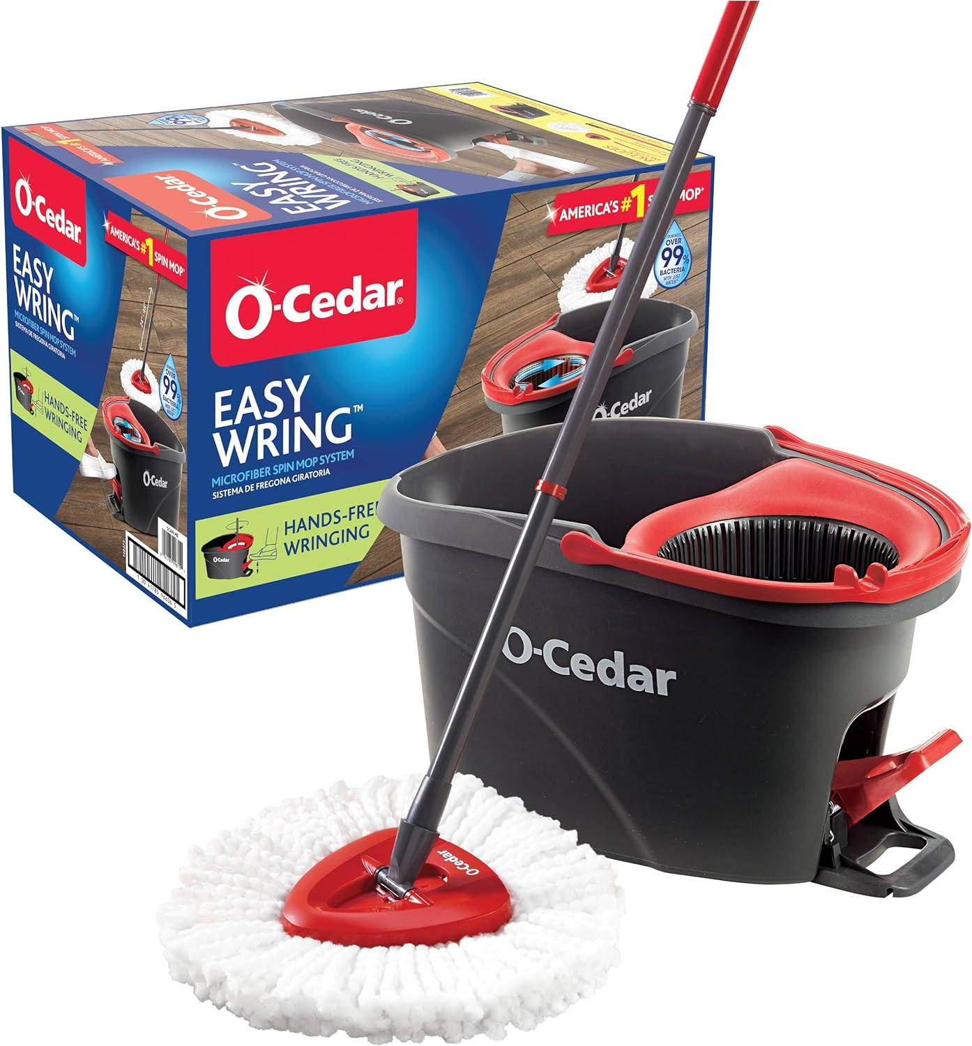 O-Cedar Easywring Microfiber Spin Mop, Bucket Floor Cleaning System, Red, Gray image number 1