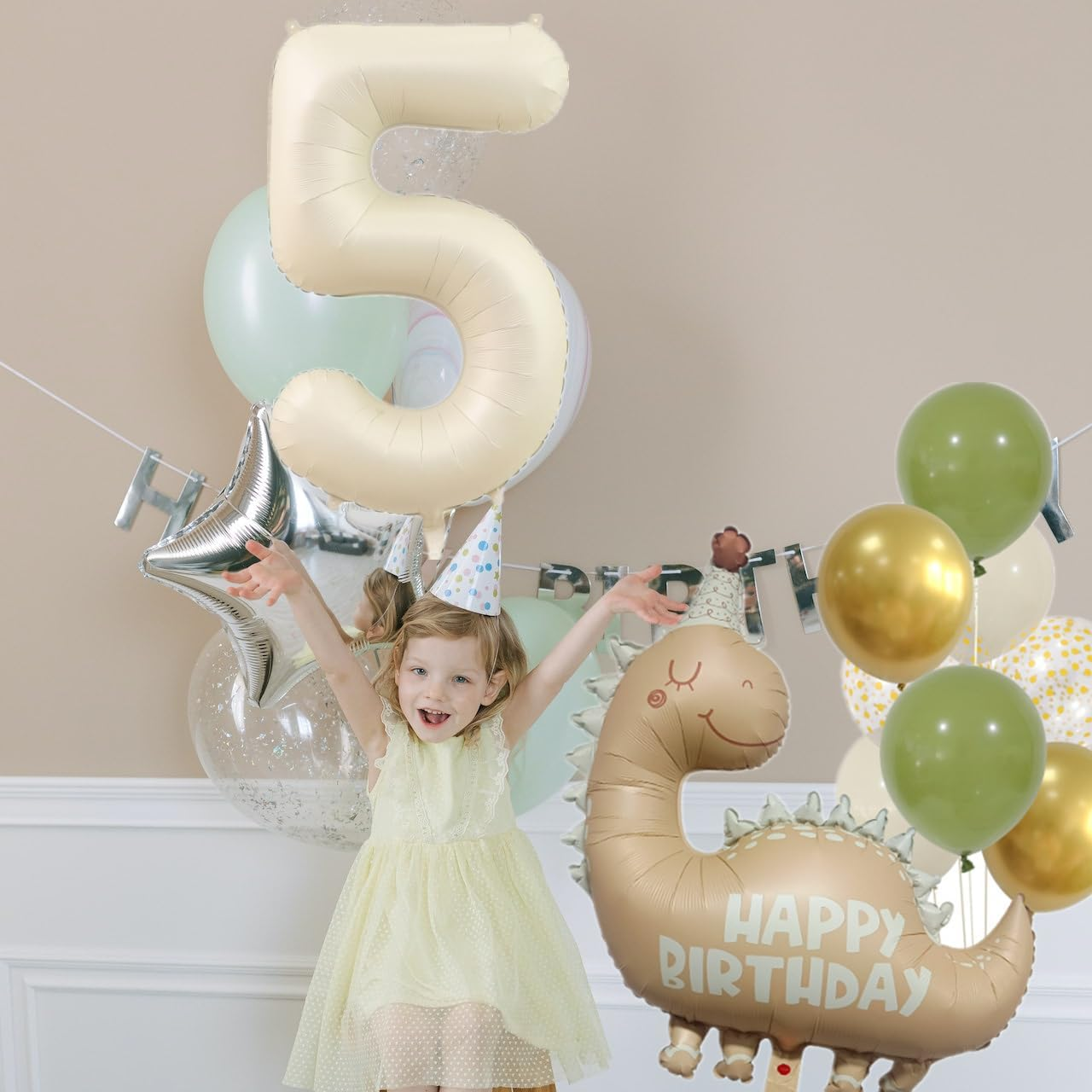 Dinosaur 5Th Birthday Party Decorations with Giant Inflatable Balloons, 40 Inch Helium Foil Mylar Number 5 for Dinosaur Theme Celebration - 5 image number 2