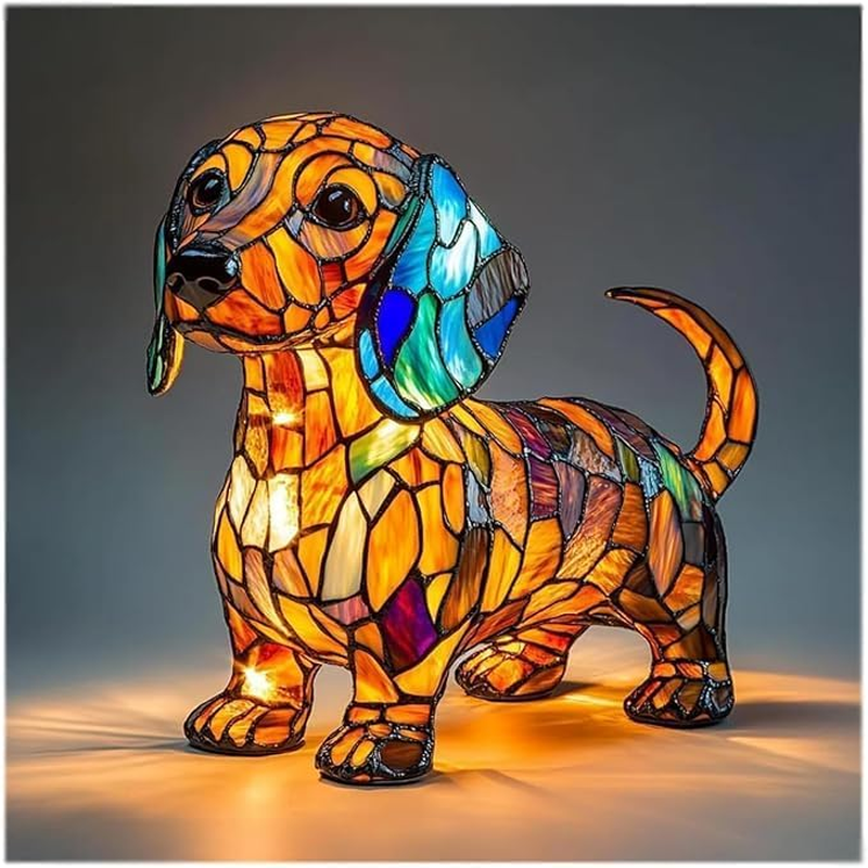Dachshund Lamp, Stained Resin Tabletop Night Light, Dog Series Art Night Light, Cute Pet Dogs Themed LED Table Lamps, for Fun Dog Lovers Gift