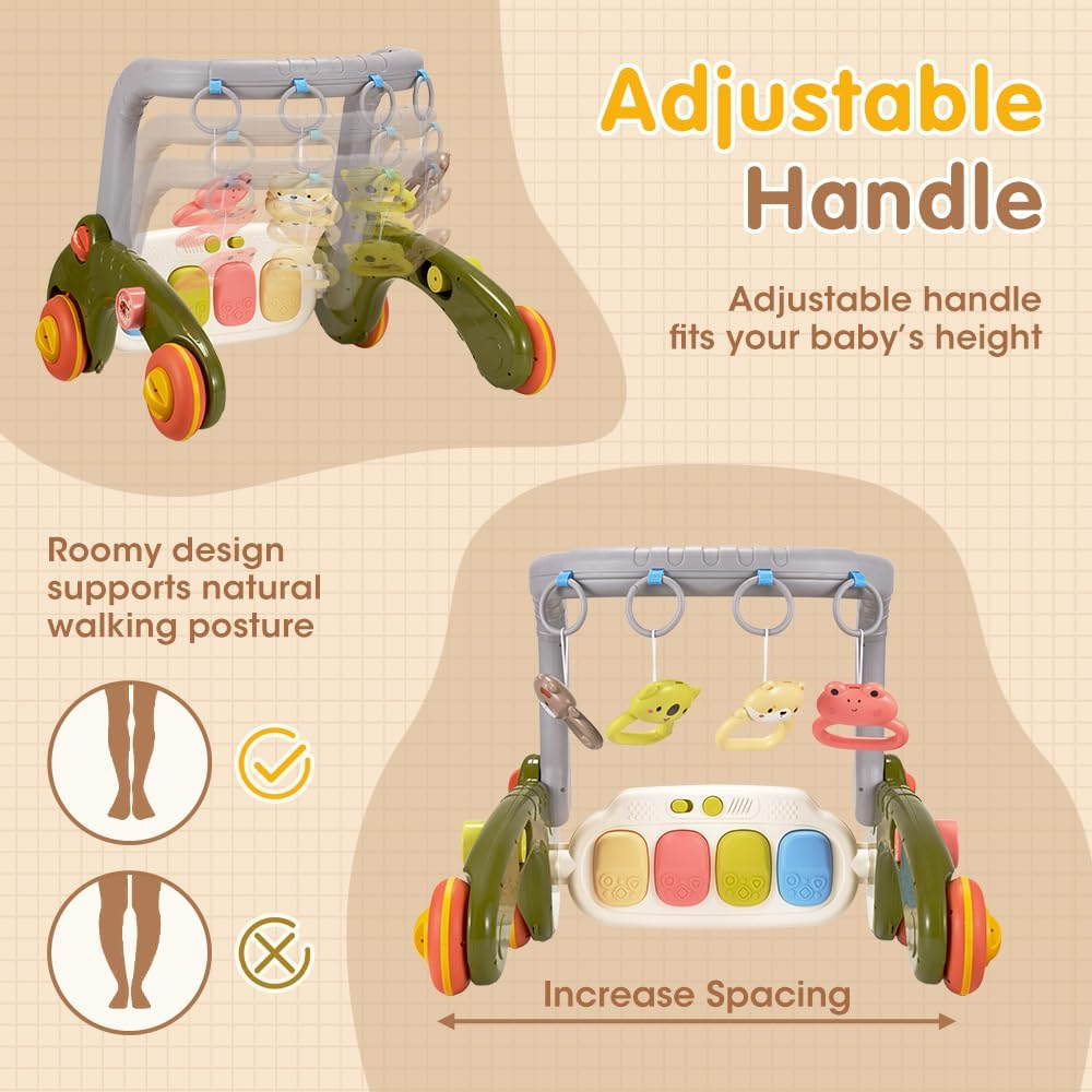 Playpals Baby Play Mat & Gym, Kick and Play Piano Mat & Hanging Toys, Adorable Animal-Themed Baby Play Gym, Tummy Time Mat, Sit-To-Stand Walker & Ride-On Toy for Newborns to Toddlers, Green - Pink image number 5