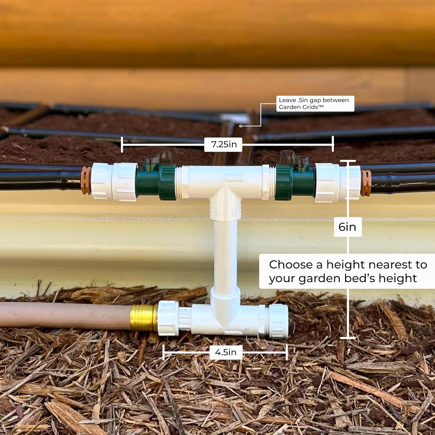 Garden Grid Connection Manifold | 6In Tall | Link All of Your Garden Grids so They Can Water Together | Adjust the Water Output of Each Individually | Perfect for 6" Tall Raised Beds image number 1