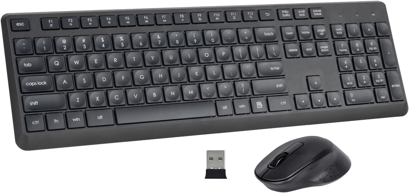 HUO JI Wireless Keyboard and Mouse Combo for Windows Mac, Quiet and Soft, 2.4G Full-Size Computer Keyboard and Ergonomic Wireless Mouse, Long Battery Life 12 Months Battery, White