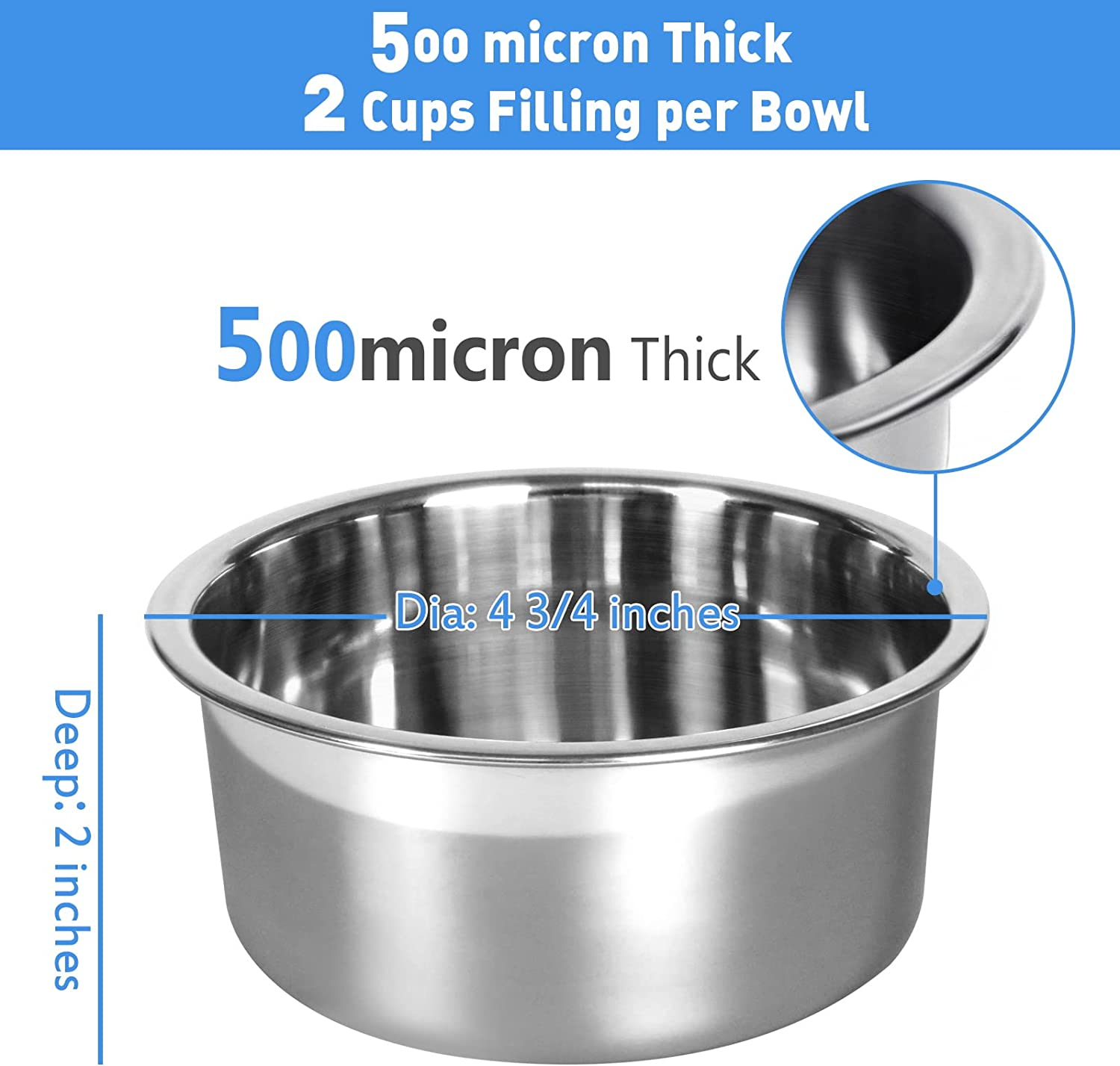 Kennel Water Bowl, 2 Packs No Spill Hanging Cage Crate Bowl for Cat, Small Dog Feeder -2 Cups / 1 Pint image number 2