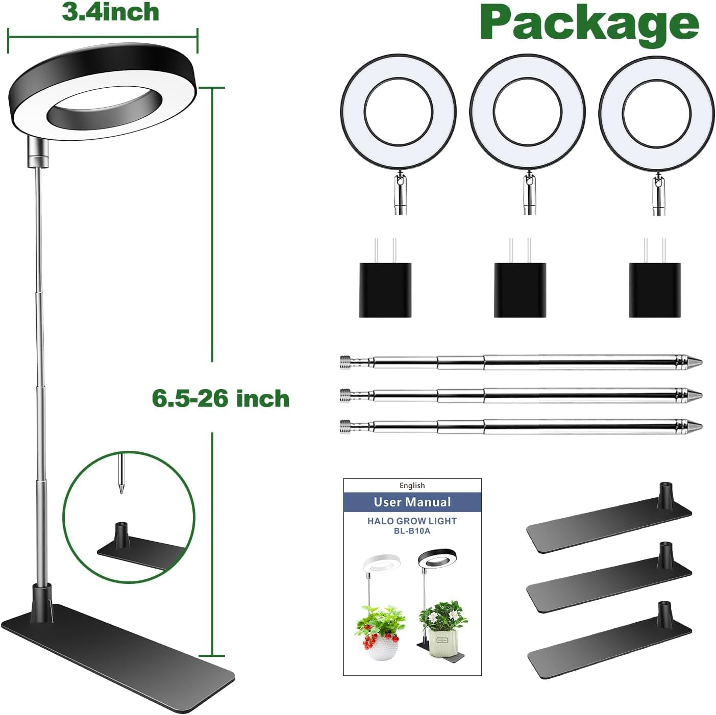 Plant Grow Light 48 Leds, for Indoor Plants, Height Adjustable Small Halo Light with Base, 3 Spectrum Optional image number 3