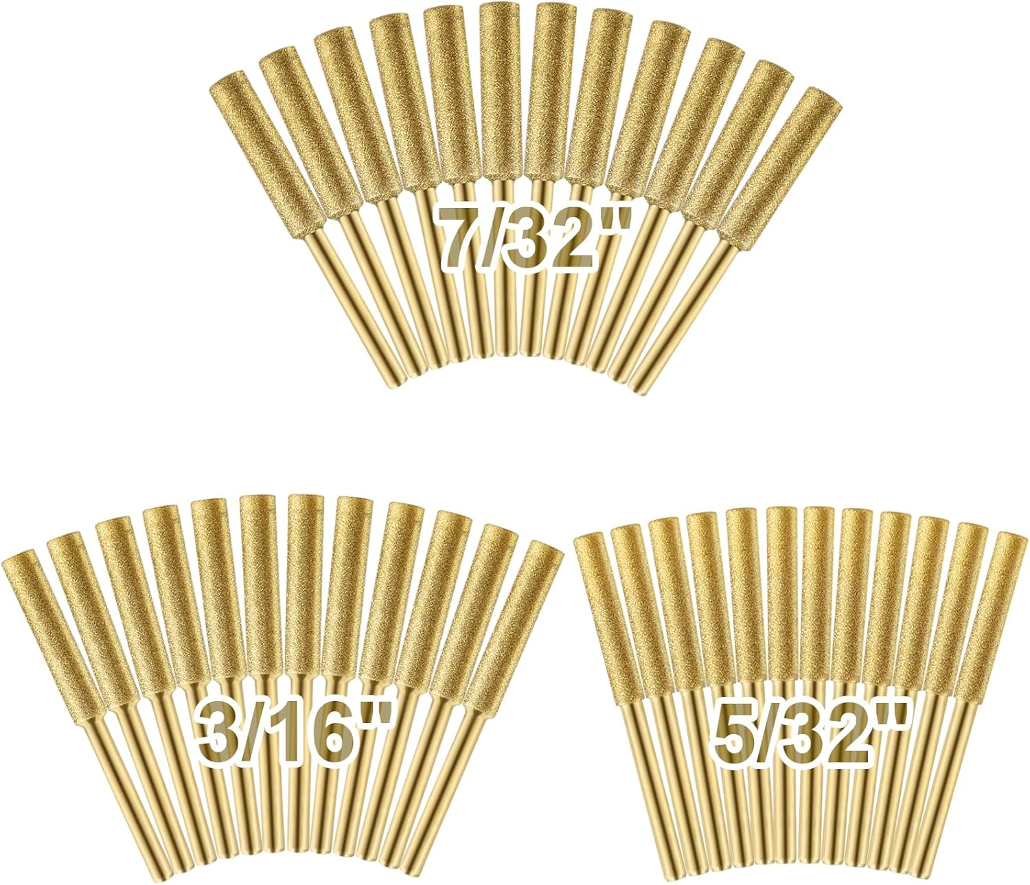 36Pcs High Hardness Diamond Chainsaw Sharpener, Durable Emery Made, Easy to Install, 3 Sizes Titanium Plated Sharpening Wheels for Chainsaw Sharpener, 12 Pcs Each Size(5/32'', 3/16'', 7/32'')