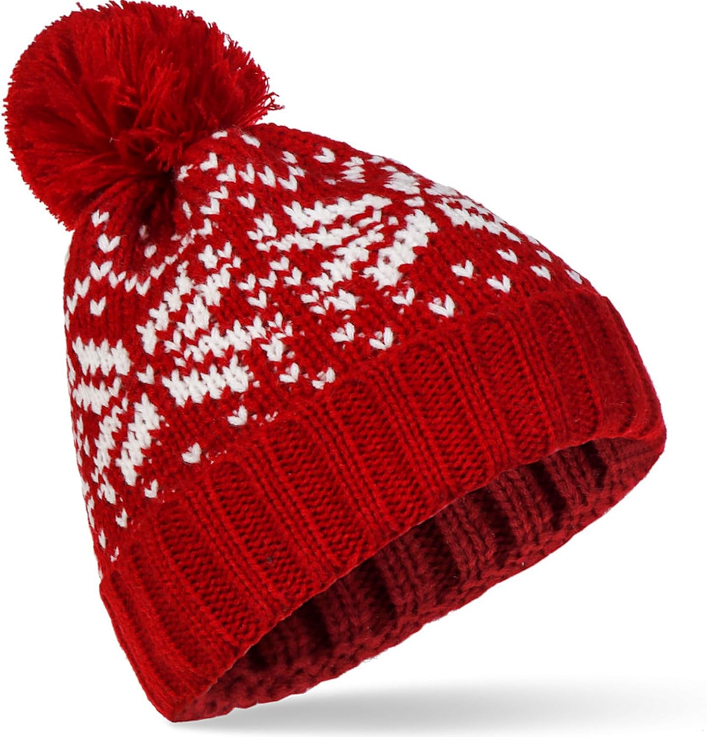 IZUS Christmas Snowflake Beanie-With-Pom-Poms for Women and Men