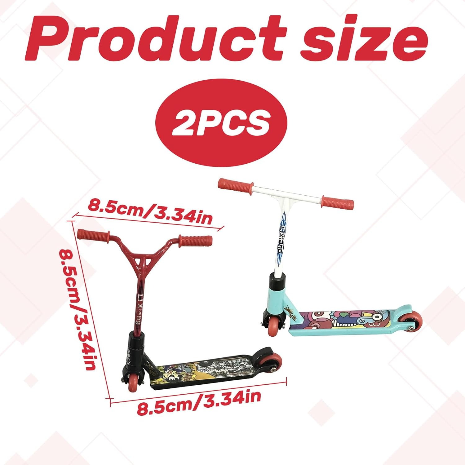 Tech Deck Scooter,2Pcs Finger Scooter,Plastic Tech Deck,Cute Mini Teck Deck,Finger Skateboards for Party/Finger Training/Birthday Gift/Finger Board/Finger Bike(Curved Front Red+Straight Front White) image number 2