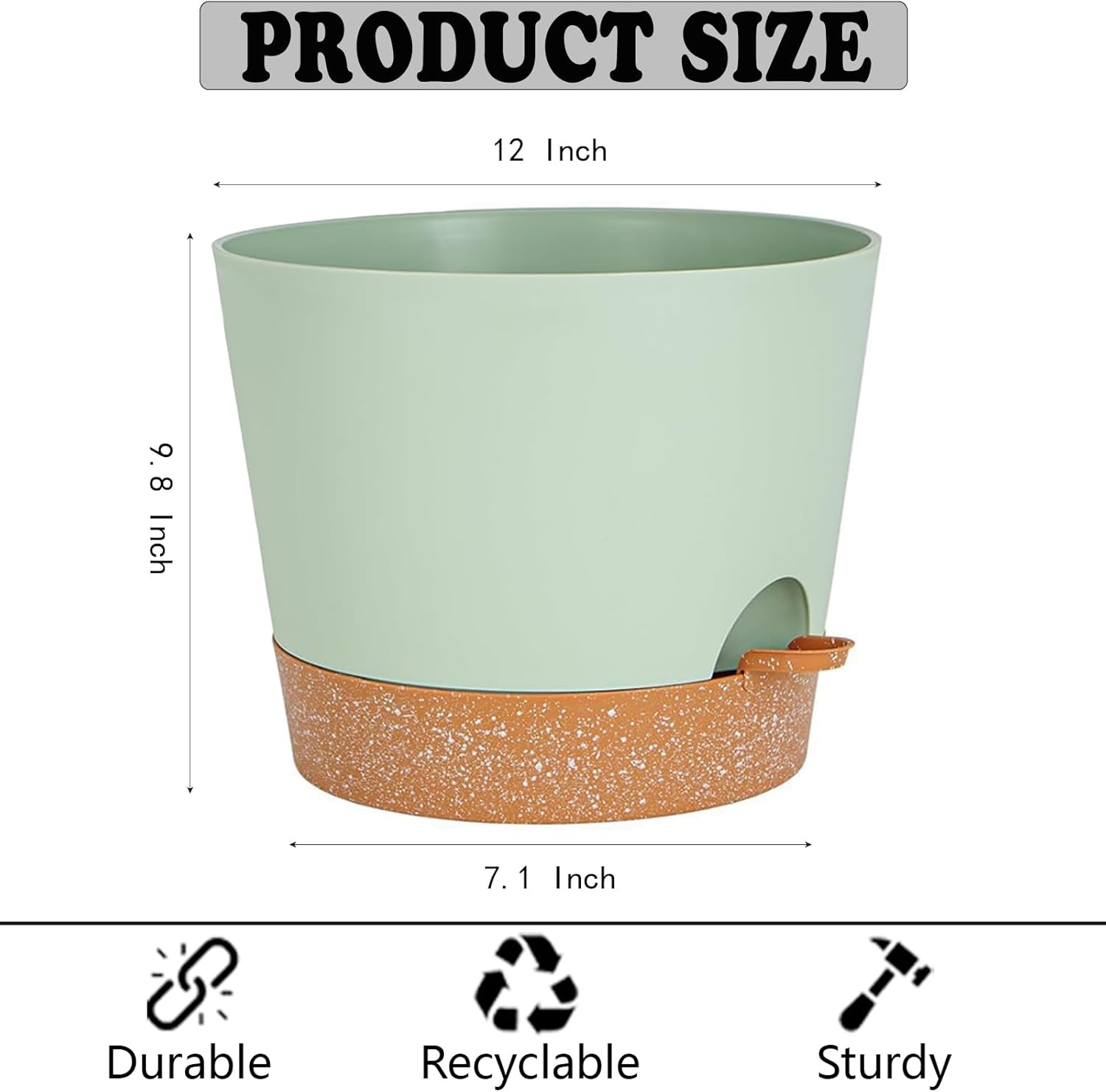 12Inch/2Pcs Self Watering Green Plastic Plant Pot Flower Planters with Drainage Hole and Deep Reservoir Large Planting Pots for for All Houseplants,Succulent, African Violets, Flowers and Cactus image number 5