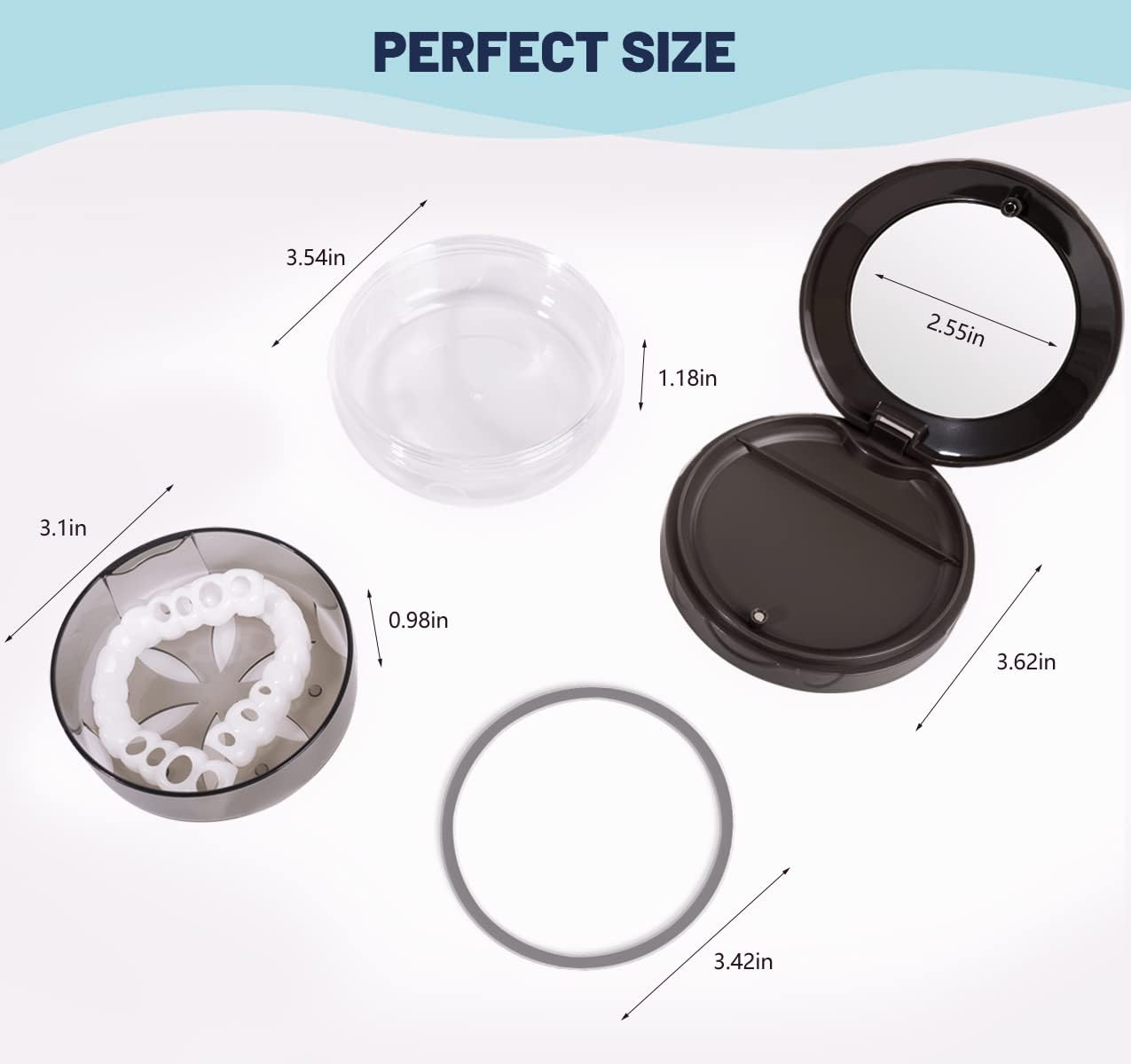 Denture Cup with Strainer & Mirror - No-Leak Retainer Case and Cleaning Box for Traveling (Grey) image number 6