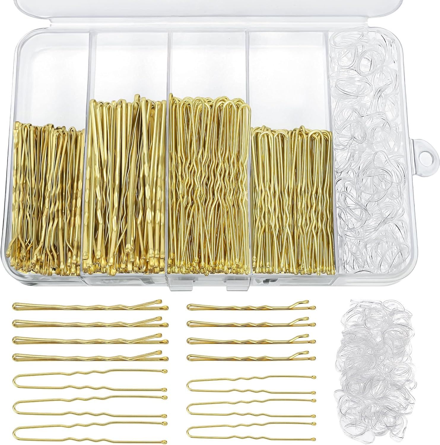 460-Piece Hair Pins and Hair Bobbles Set, 220 Bobby Pins - 2 Sizes and 240 Hair Bobbles with Storage Box for Women Girls Wedding Hairstyles (Gold) image number 2