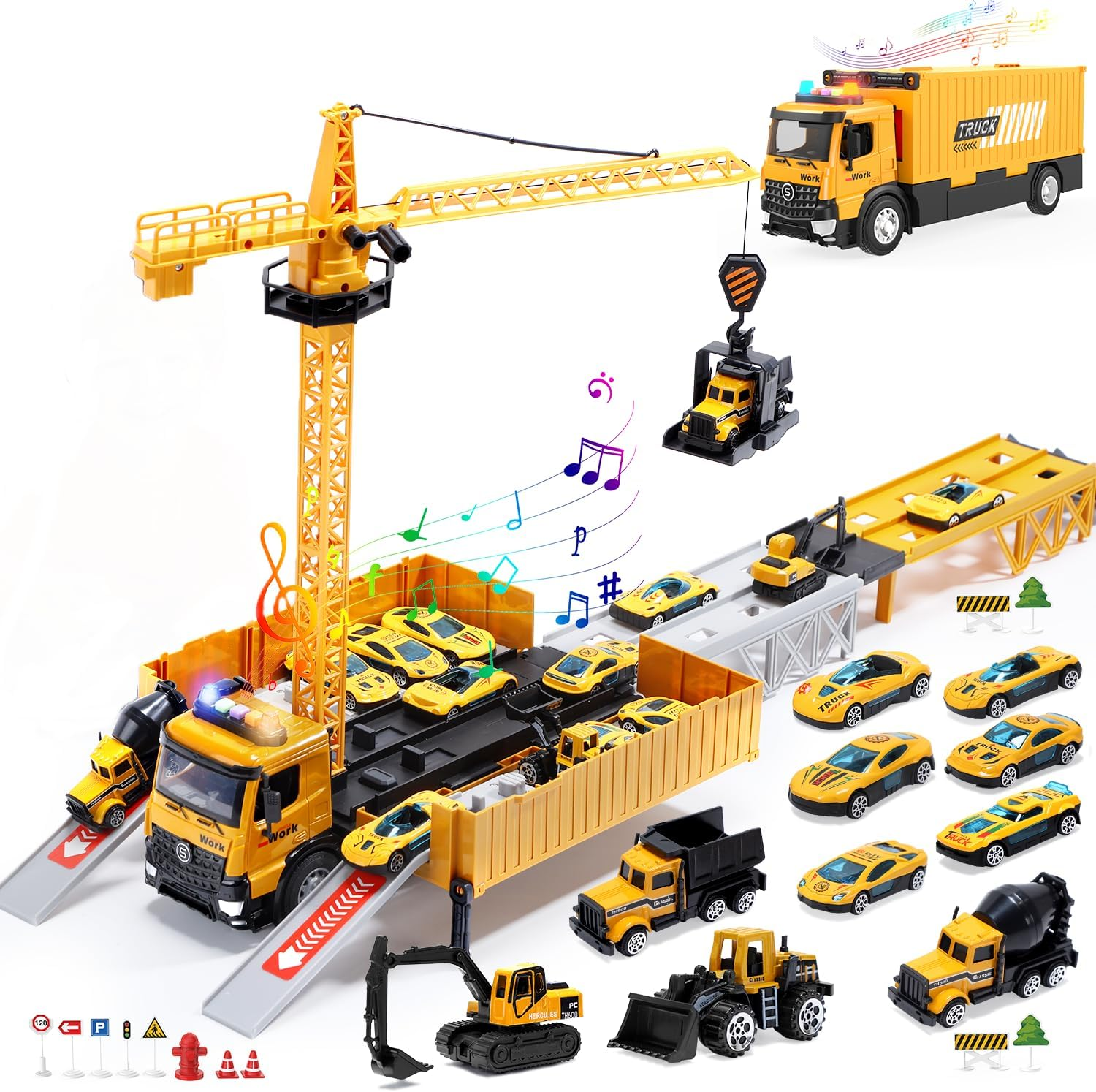 Skirtoy Kids Construction Trucks Toys, Alloy Car Vehicles Set with Light and Sound, Dump Truck, Excavator, Crane, Concrete Truck for 3-7 Years Old Boys Thanksgiving Christmas Birthday Gifts image number 5