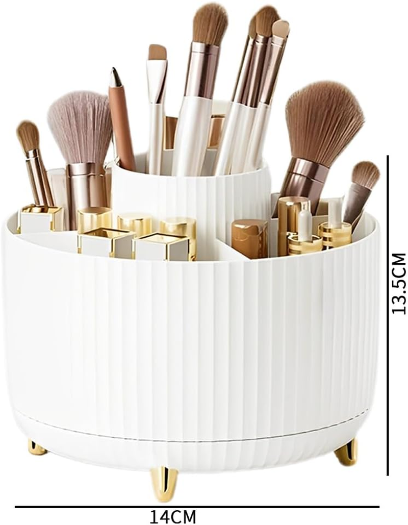 TOMVAES Large Capacity Makeup Brush Holder,360&deg; Rotating Makeup Organizer,5 Slot Makeup Brushes Cup,For Vanity Decor,Bathroom Countertops,Desk Storage Container,Cosmetic Display Cases image number 3