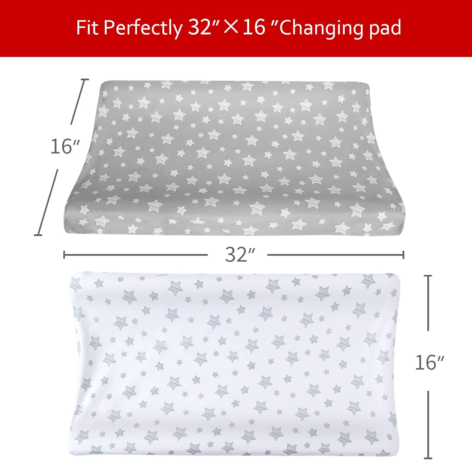 Changing Pad Cover for Boys Girls 2 Pack, Lovely Print Soft Unisex Diaper Change Table Sheets, Fit 32"/34''X16" Contoured Pad, Comfy Cozy 2-Pack Cradle Sheets, Grey & White