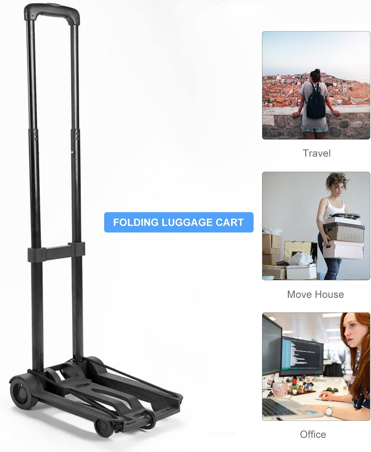 Xinyee Folding Luggage Cart Lightweight Compact Folding Travel Trolley Hand Cart Luggage Folding Trolley Folding Hand Cart Travel Trolley for Luggage Personal Travel image number 4