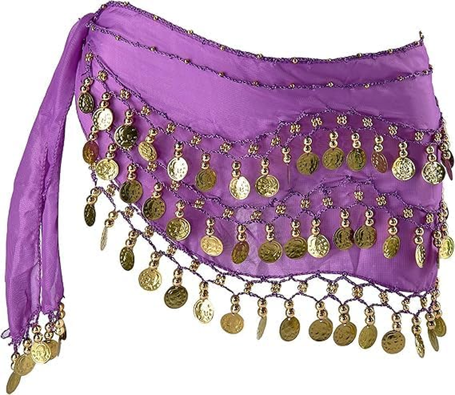 Dingllidinghong Belly Dance Hip Scarf,Belly Dancing Skirt with 128 Gold Coins,Belt Scarf Skirtfor Dance for Yoga Class