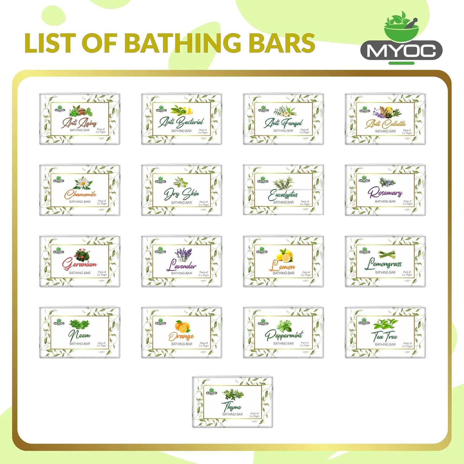 MYOC anti Ageing Bathing Soap with Aloe Vera, Glycerin & Vitamin-E | Minimizes Wrinkles & Fine Lines | Skin Brightening & Moisturizing Cleansing Soap - for Men & Women All Skin Types- 75G (Pack of 2) image number 1