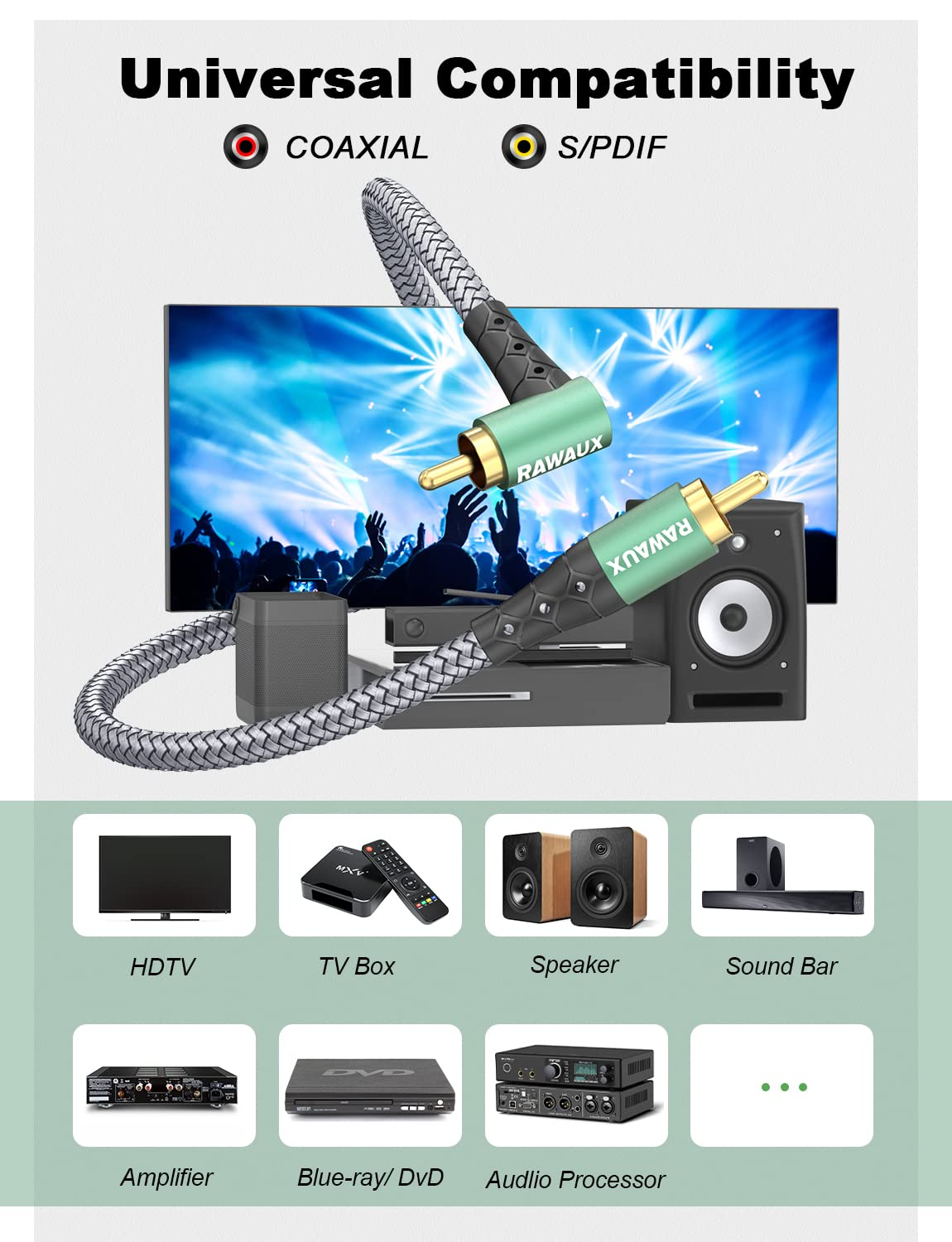 RAWAUX 90 Degree Angled RCA Audio Cable - 2M, Right Angle Subwoofer Cable for Amplifier, Speaker, Soundbar, Home Cinema and Hifi Systems image number 5