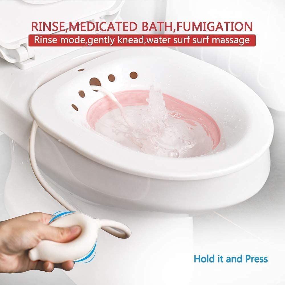 Sitz Bath for Toilet Seat,Postpartum Care, Soothes Hemorrhoids & Perineum Postoperative Care Basin Steam Seat with Flusher Alleviate Inflammation (Pink) - Grey image number 3