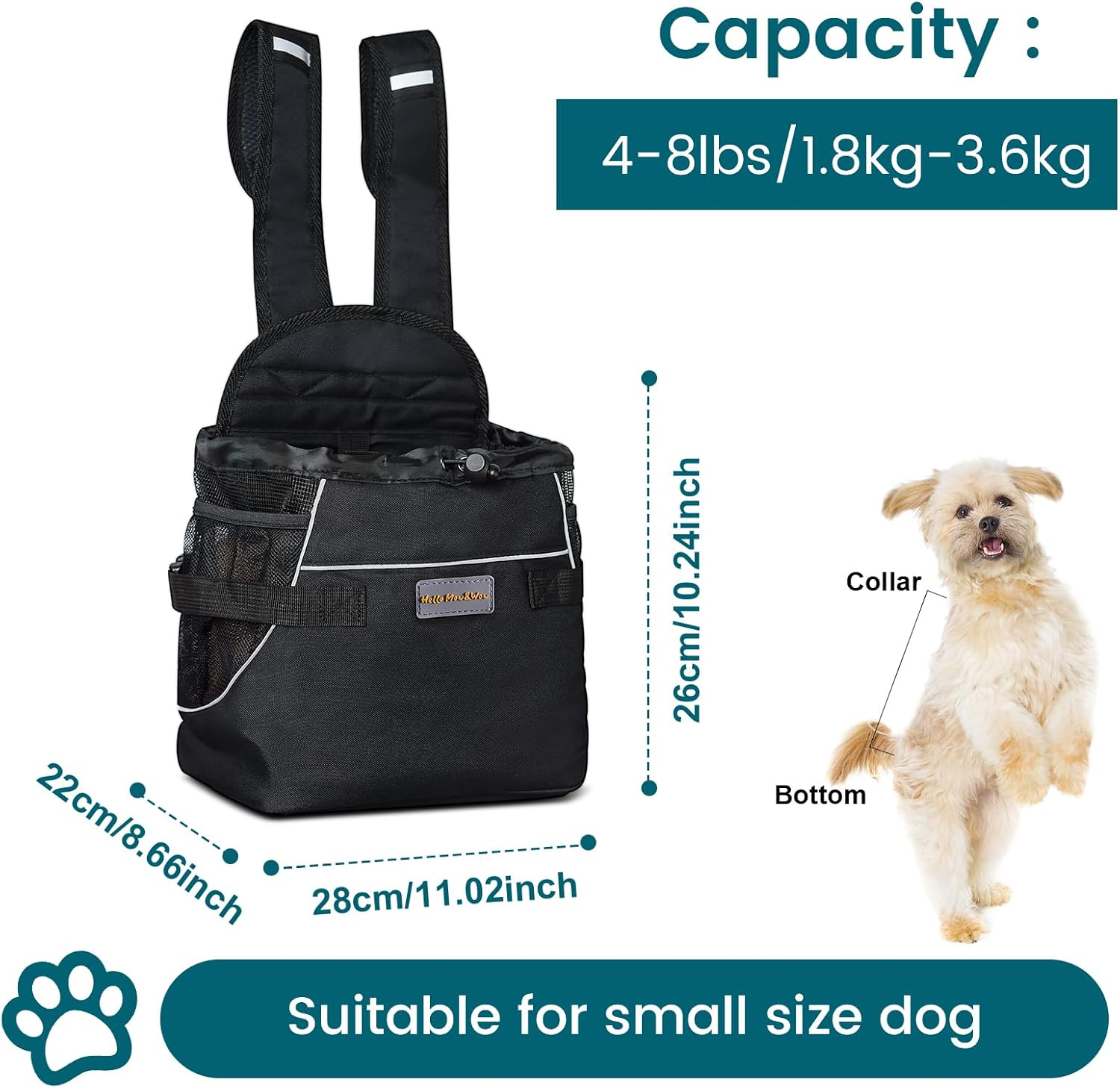 Dog Carrier for Small Dogs (M) &ndash; Front & Back Wear Pet Sling, Soft Hands-Free Travel Bag for 5&ndash;7 Lb like Chihuahua, Yorkie, Pomeranian, Maltese, Mini Poodle Chest Girth &le;15.7&rdquo;,Black image number 6