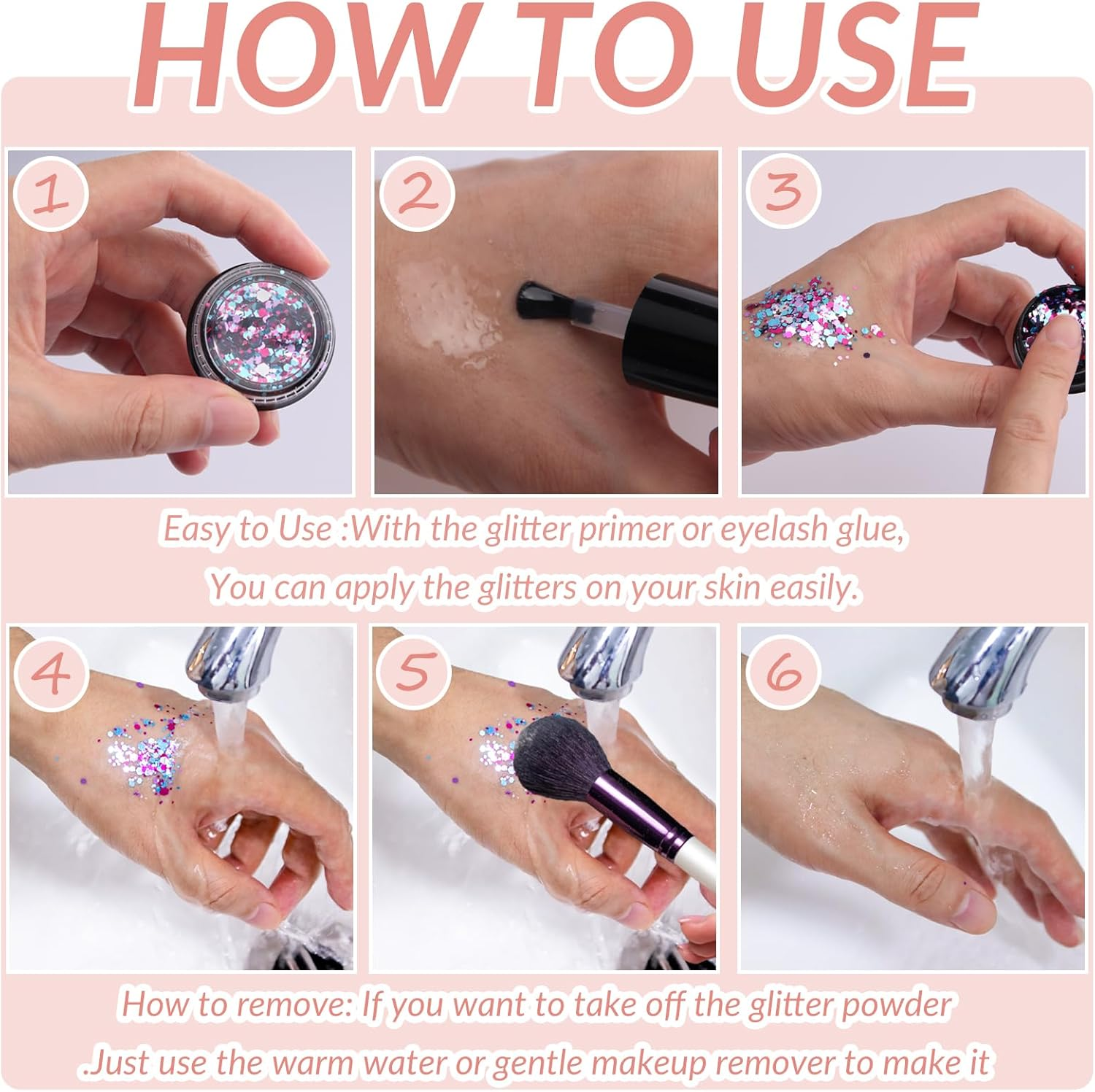 Holographic Body Glitter,Unicorn Chunky Glitter Festival Cosmetic Glitter Sequins for Face Body Hair Eyeshadow Lip Nails Art DIY Crafting image number 1