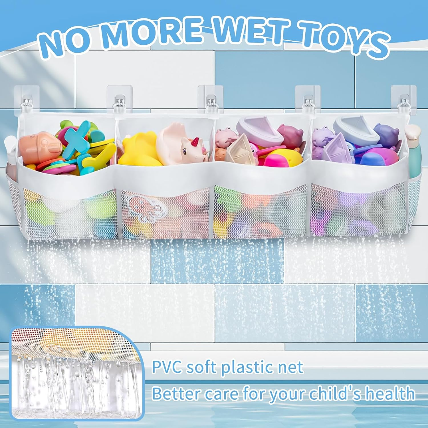 Bath Toy Storage Organizer - 4 Compartment Horizontal Large Openings Bath Toy Organizer for Tub, Capacity Upgrade Storage and Holder, Bathtub Toy Holder for Easy Access and Sorting of Toys image number 4