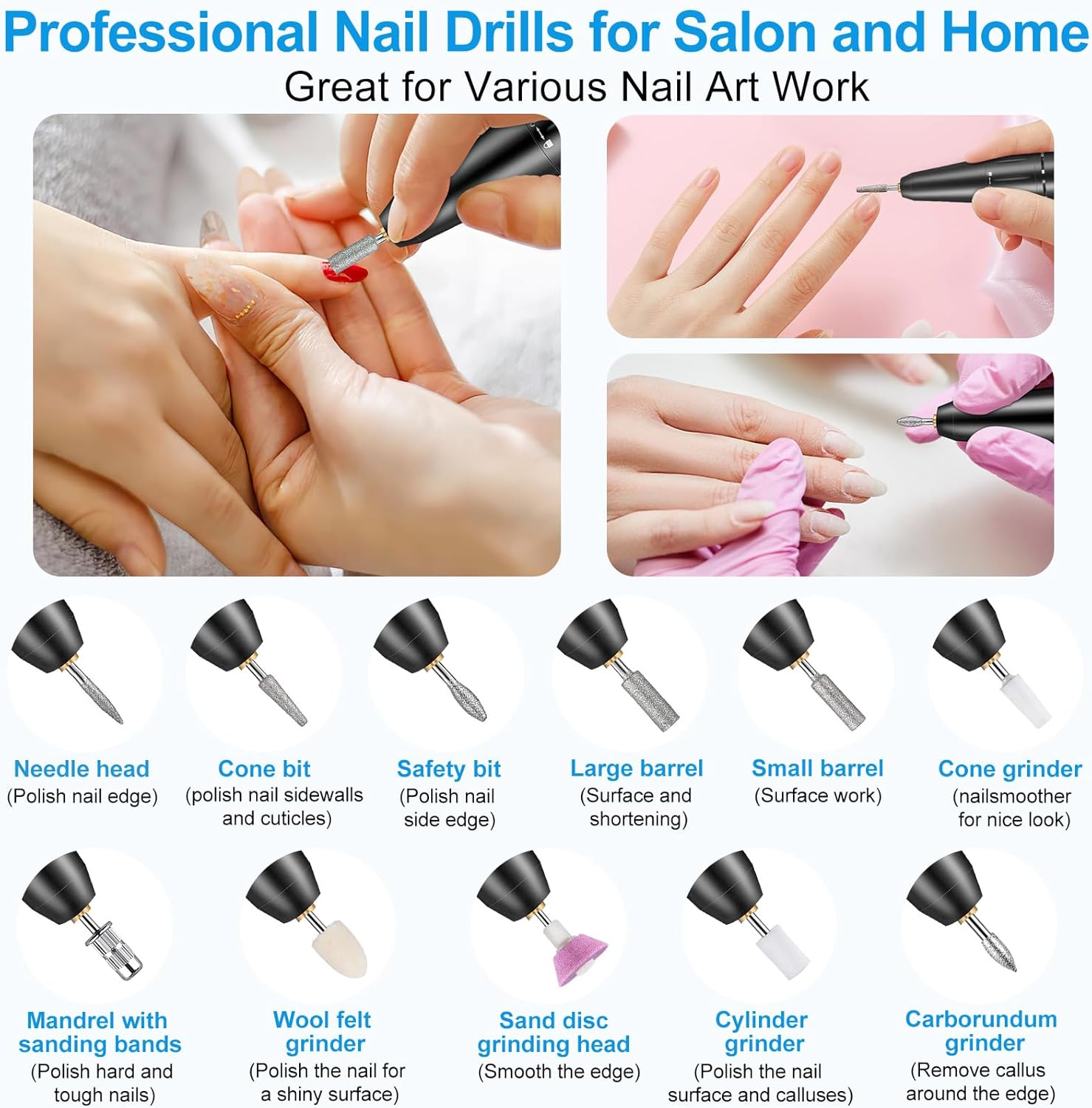 Electric Nail Drill, 35000RPM Professional Nail Drill Machine, Portable Rechargeable File Machine Set for Acrylic Gel Nails, Manicure Pedicure Tools for Home and Salon Use(Black) image number 4