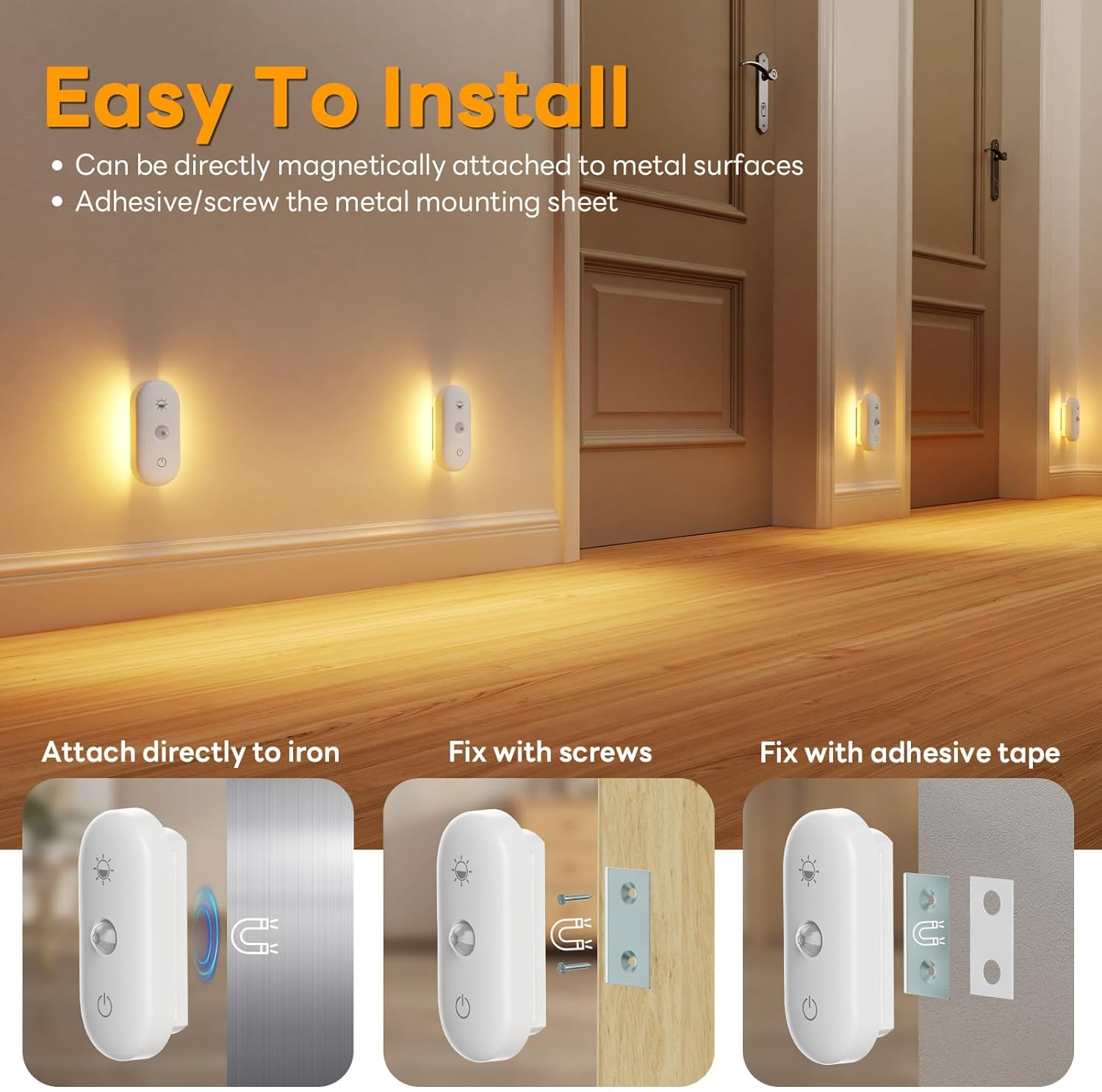 Hiromeco Rechargeable Night Light for Stair: Motion Sensor with 1800Mah Battery for 90-Nights Navigation - 3000K+RGB for Hallway Stair Safety 6-Pack image number 6